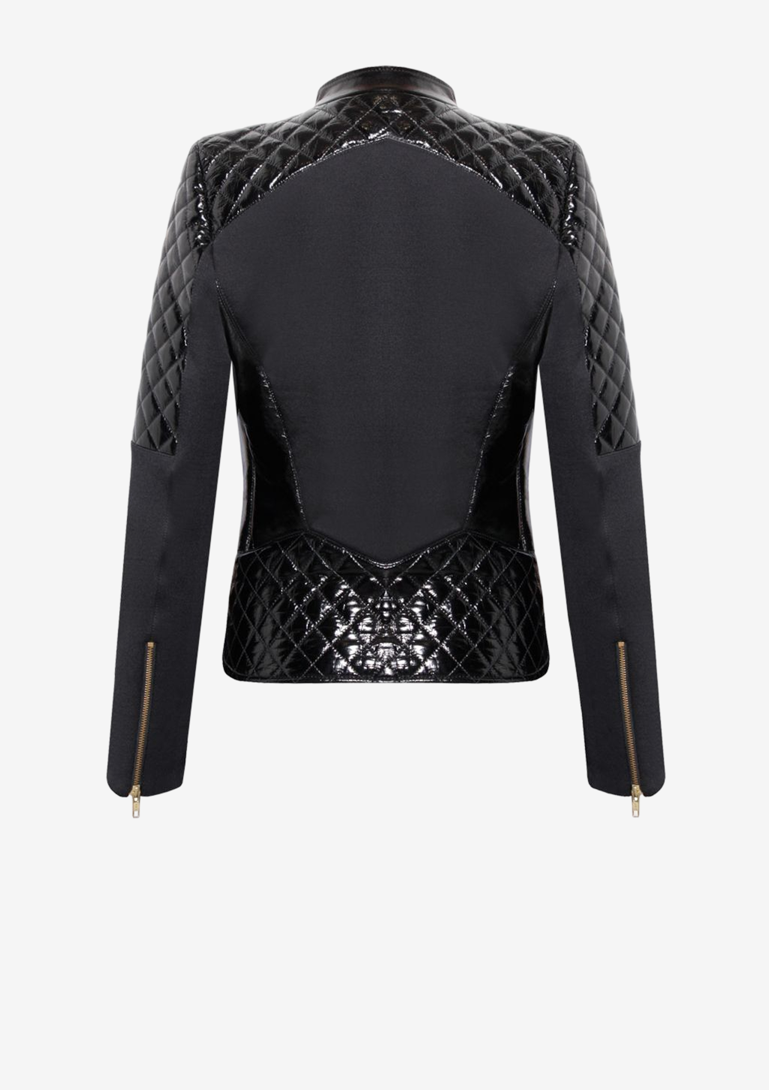 Bikerjacke Lackleder - Lack-Lederjacke-Bikerjacke-Damen-schwarz-mit-Wabensteppung-aus-Lammleder, in Farbe schwarz, -von-Modedesigner-Stefan-Eckert-aus-Hamburg,1
