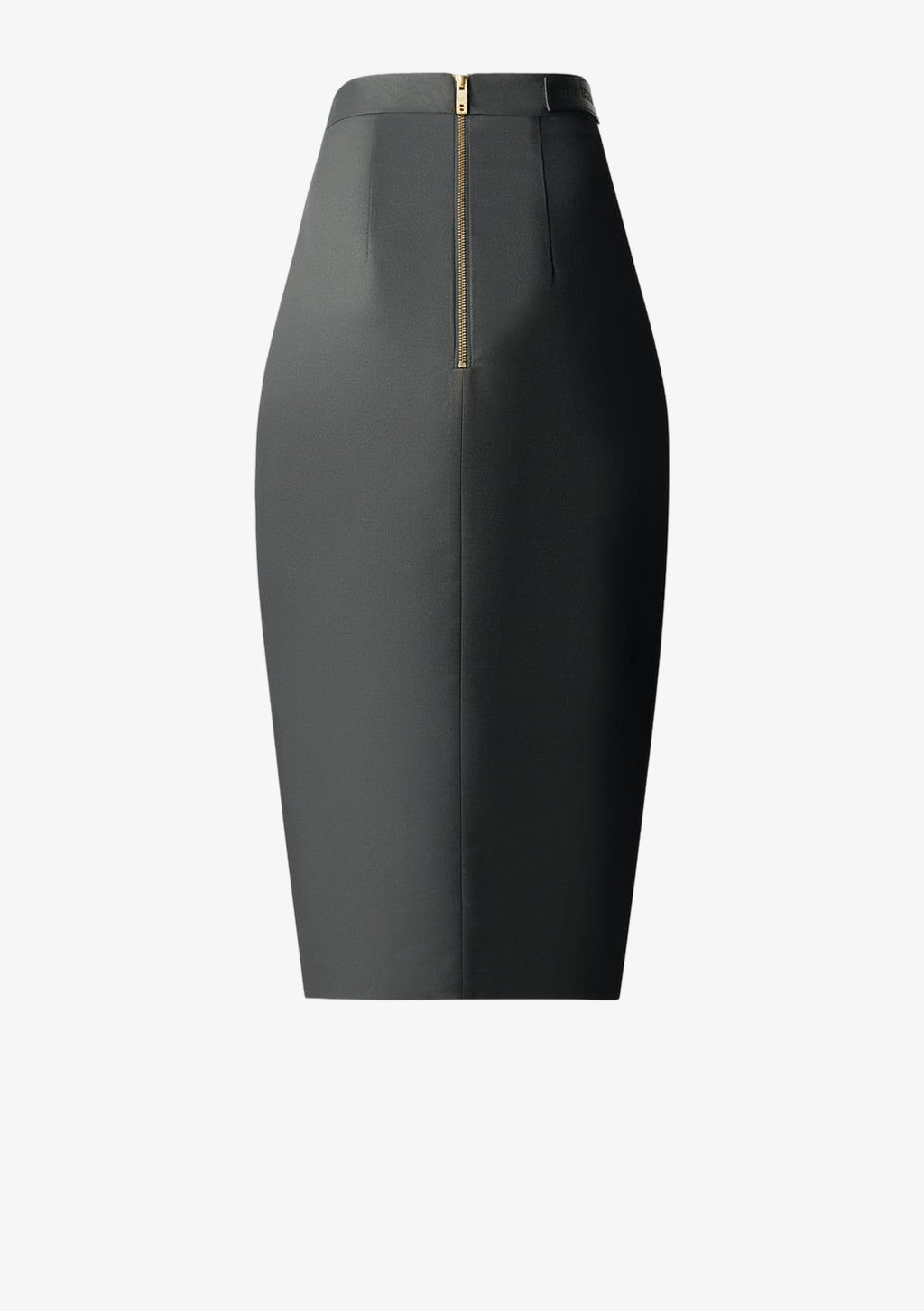 Bleistiftrock mit Falte im Vorderteil und Lederbund von Designer Stefan Eckert. Erhältlich in Hamburg, London, New York, London und Paris. Pencil skirt with long front slit and leather waistband by designer Stefan Eckert. Available in Hamburg, London, New York, London and Paris.