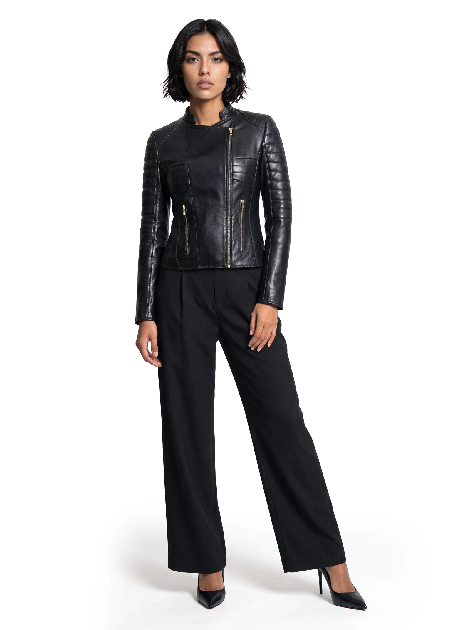 Elegante Luxus Designer Bundfaltenhose für Damen aus Wolle in Schwarz mit weitem Bein und klassischem Tailoring.