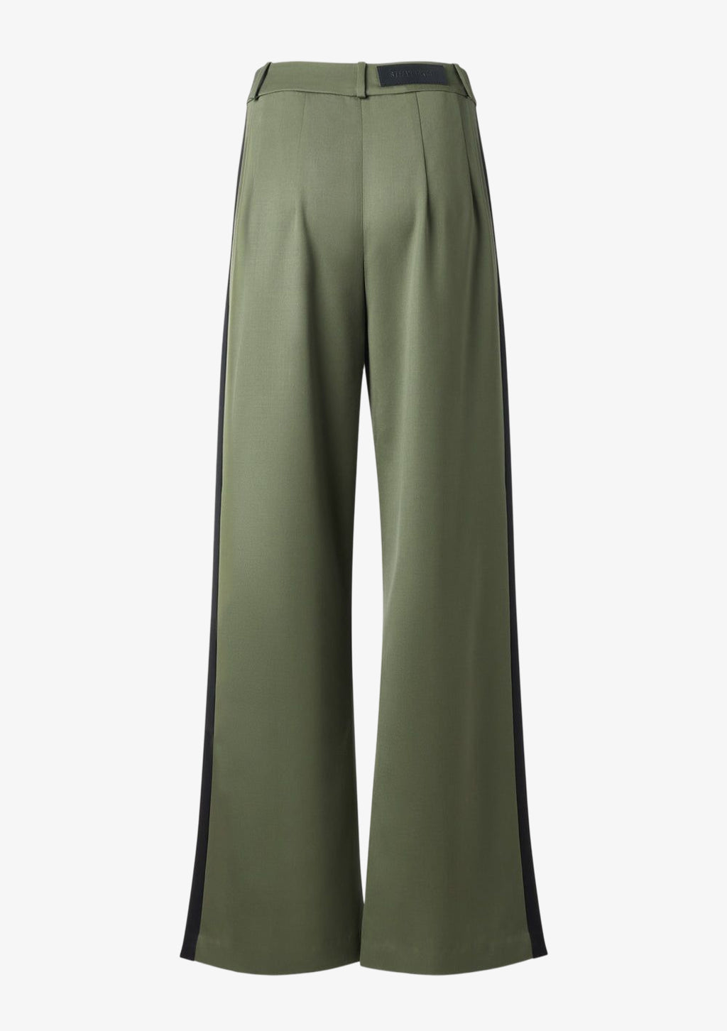 Anzughose Khaki mit Seitenstreifen aus feiner Wolle für Damen von Designer Stefan Eckert. Erhältlich in Hamburg, London, New York, London und Paris. Suit pants khaki with side stripes made of fine wool for women by designer Stefan Eckert. Available in Hamburg, London, New York, London and Paris.