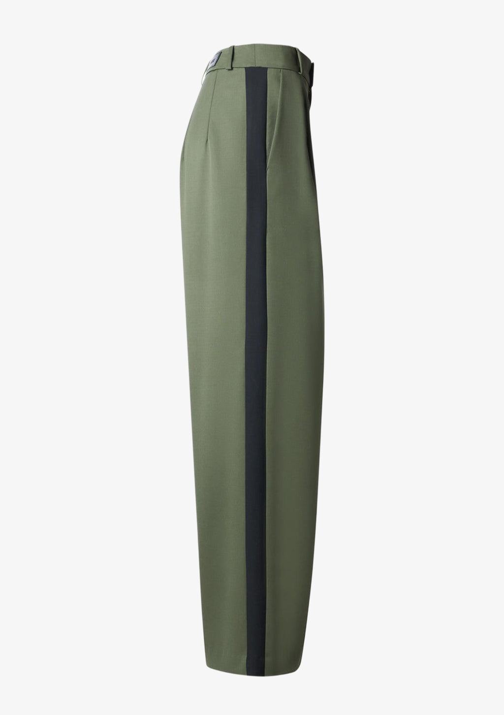 Anzughose Khaki mit Seitenstreifen aus feiner Wolle für Damen von Designer Stefan Eckert. Erhältlich in Hamburg, London, New York, London und Paris. Suit pants khaki with side stripes made of fine wool for women by designer Stefan Eckert. Available in Hamburg, London, New York, London and Paris.