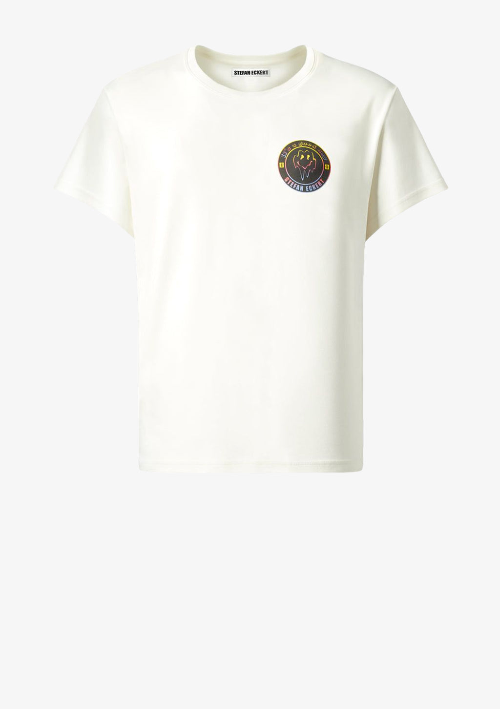 Designer T-Shirt by Stefan Eckert, made of high quality organic cotton, with smiley print and logo embroidery. For men and women. Available in two sizes.