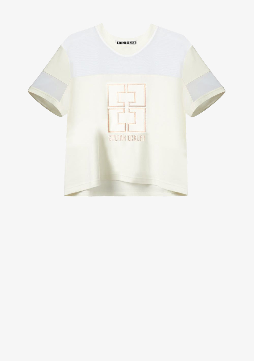 Designer T-Shirt by Stefan Eckert, made of high quality organic cotton, color ecru, with transparent sleeves. For women. Available in two sizes.