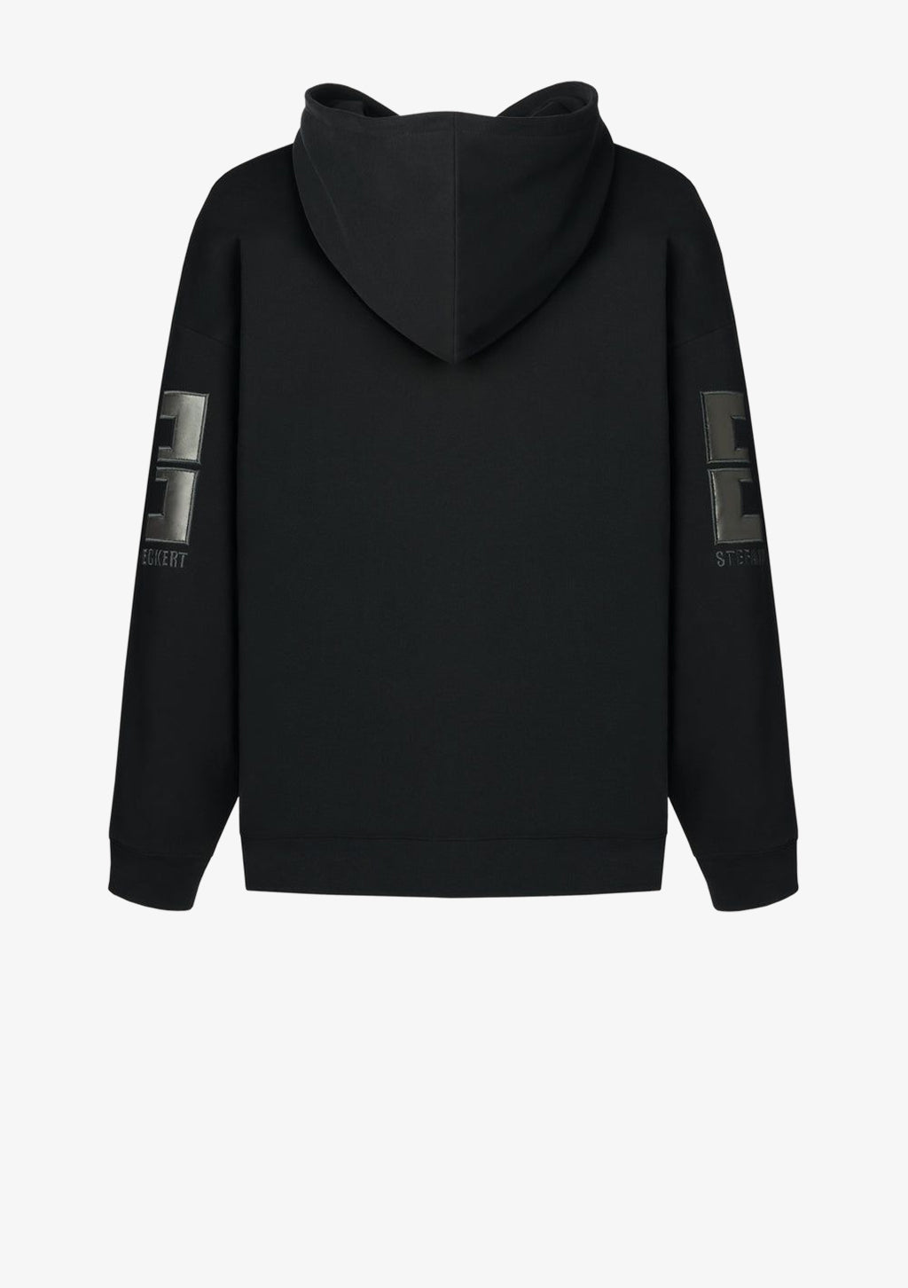 Designer Zip Hoodie by Stefan Eckert, made of high quality organic cotton, color black, with leather embroidery and gold zipper. Menswear. Available in two sizes.