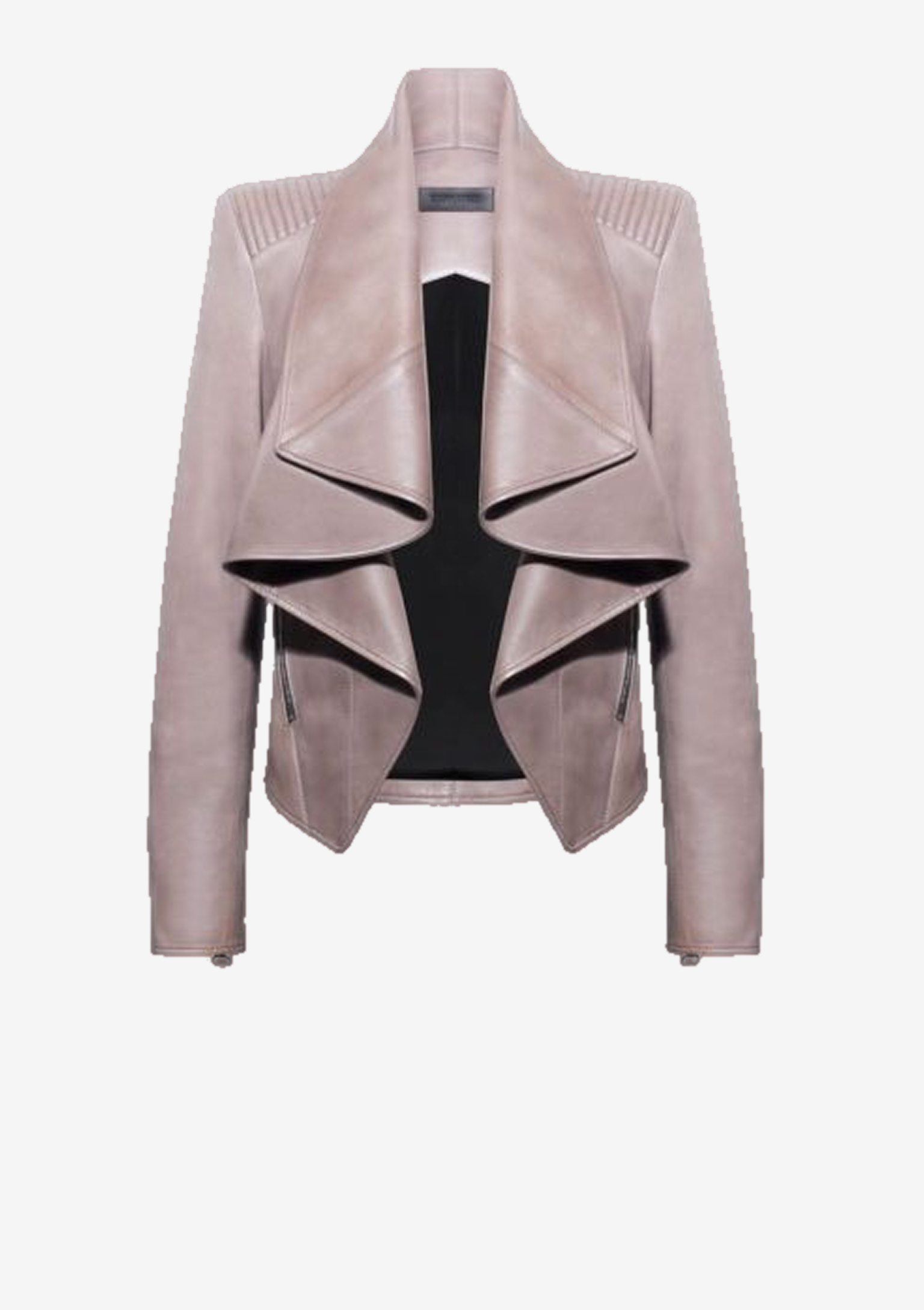 Designer Lederjacke für Damen in Mauve mit Volantkragen und feinen Schultersteppungen von Stefan Eckert