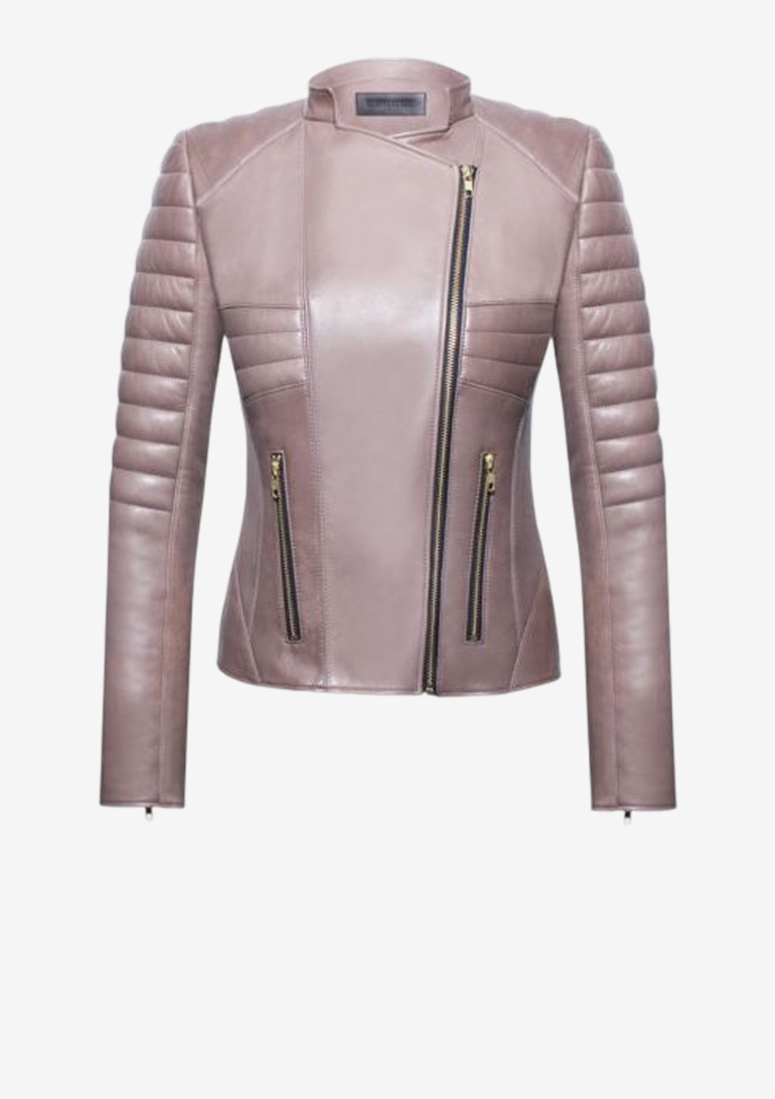 Designer Lederjacke für Damen in Mauve aus französischem Lammleder mit Rückensteppung, Bikerdetails und körpernaher Passform von Stefan Eckert.