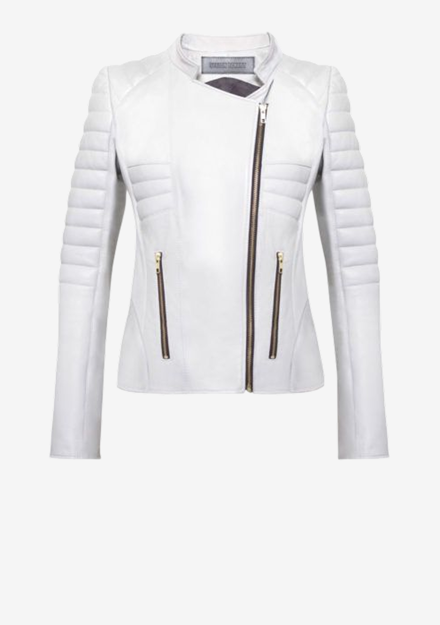 Weiße Designer Lederjacke für Damen aus französischem Lammleder mit Bikersteppungen und körpernaher Passform von Stefan Eckert.