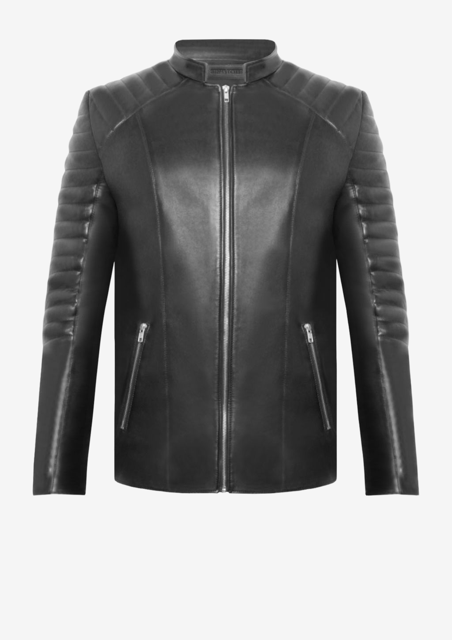 Klassische Luxuslederjacke für Herren von Designer Stefan Eckert aus edlem schwarzem Lammleder mit markanten Bikersteppungen und zeitloser Handwerkskunst.