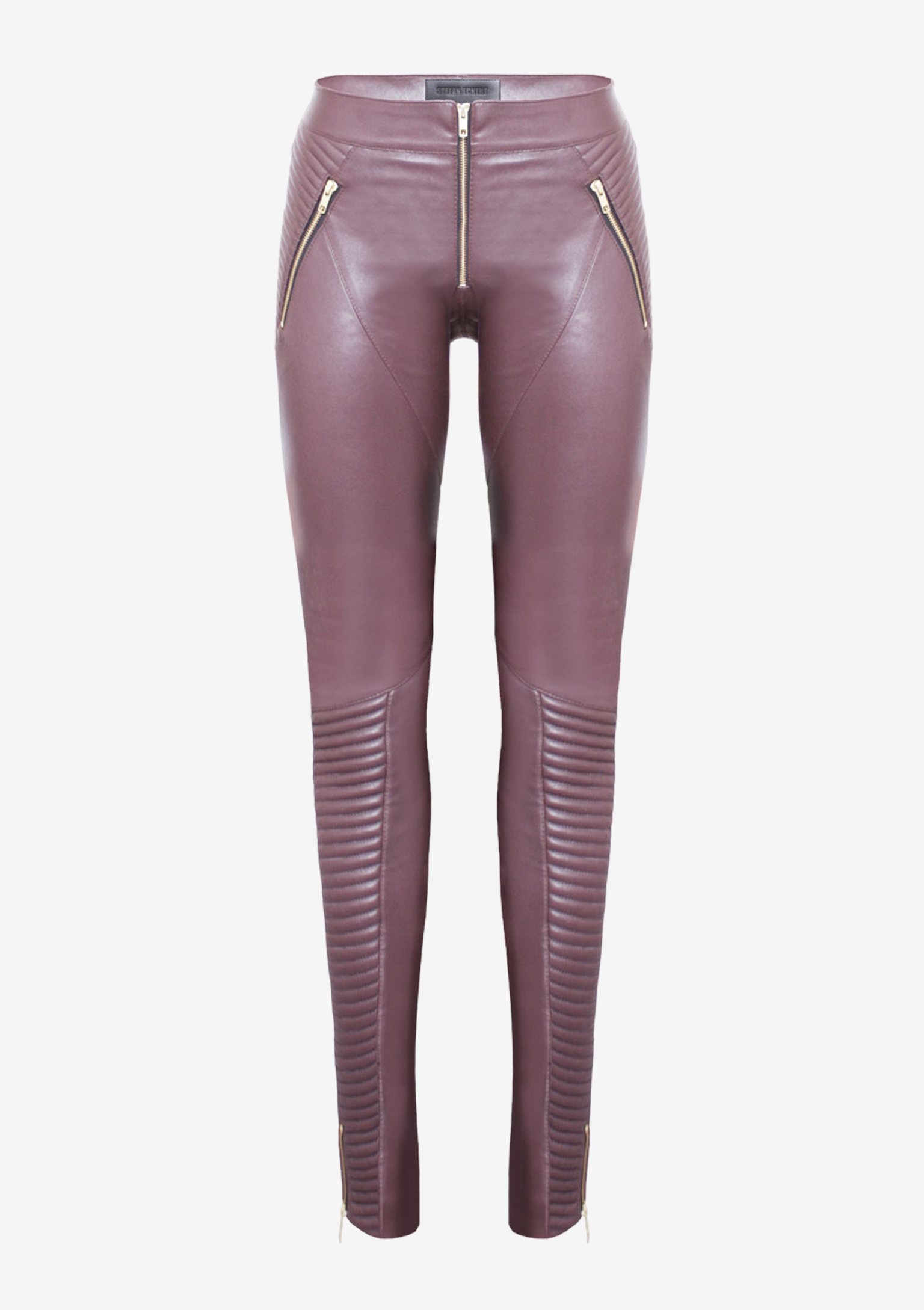 Lederhose Damen Aubergine Biker, stretch,-von-Modedesigner-Stefan-Eckert-aus-Hamburg-1
