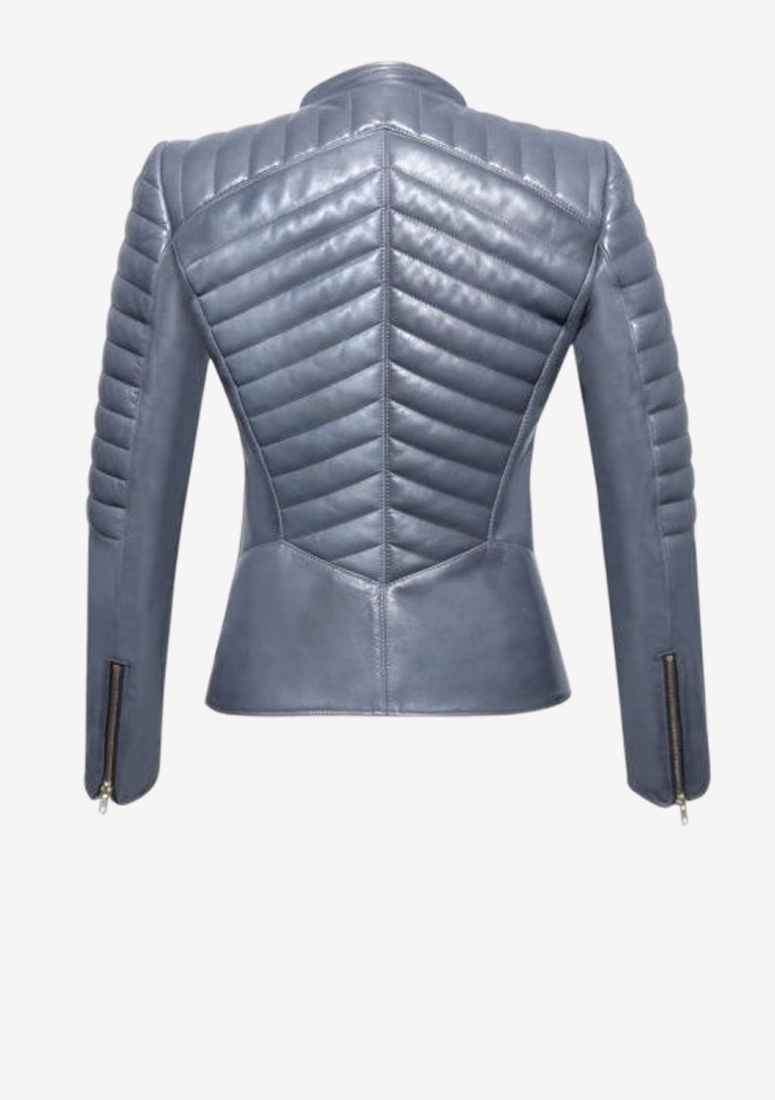 Luxus Lederjacke Damen grau von Designer Stefan Eckert aus Hamburg, mit Rückentsteppung