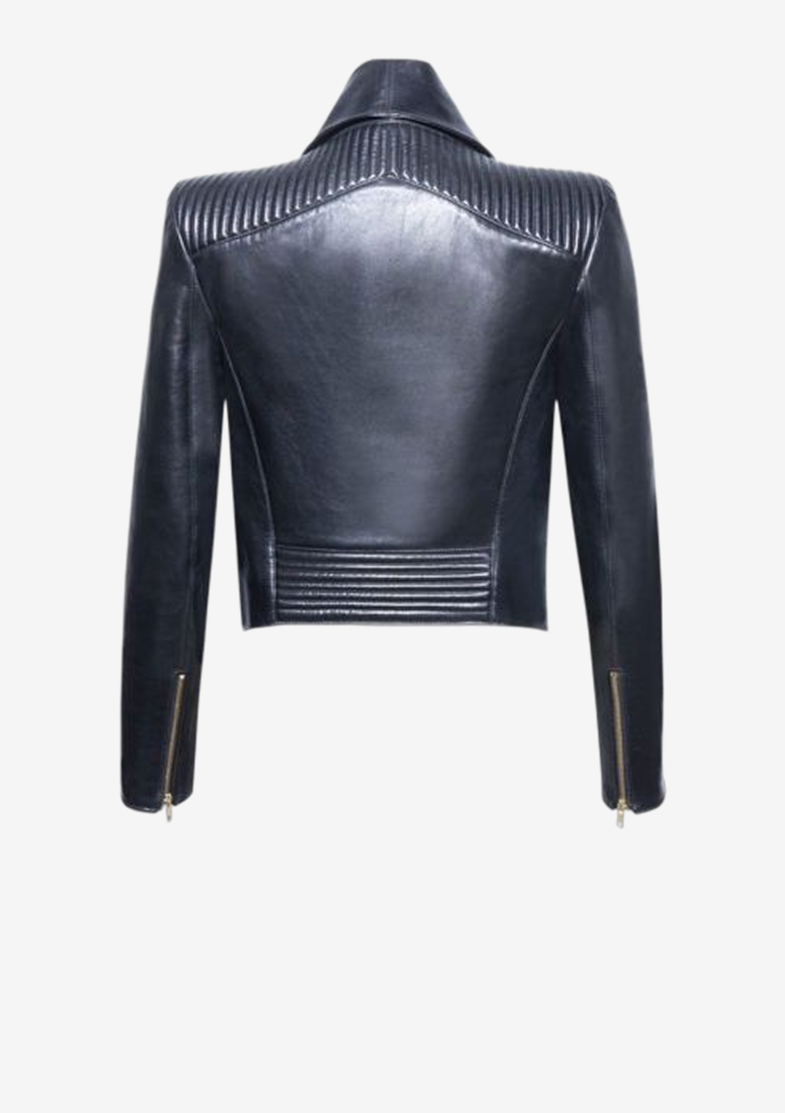 Lederjacke Damen mit Volantkragen - B2 - Lederjacke-Damen-Volant-und-Schultersteppung,-schwarz,-von-Modedesigner-Stefan-Eckert-aus-Hamburg-1