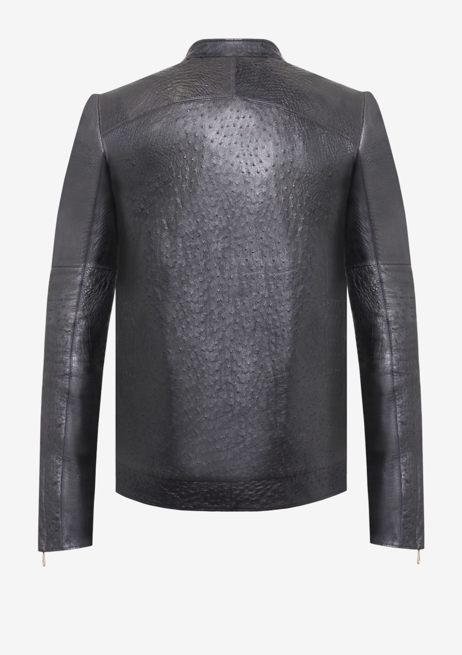 Luxus Lederjacke Herren von Designer Stefan Eckert aus Hamburg, Straußenleder mit blickverdecktem Reißverschluss. Farbe Schwarz, Erhältlich als Maßanfertigung und ready-to-wear