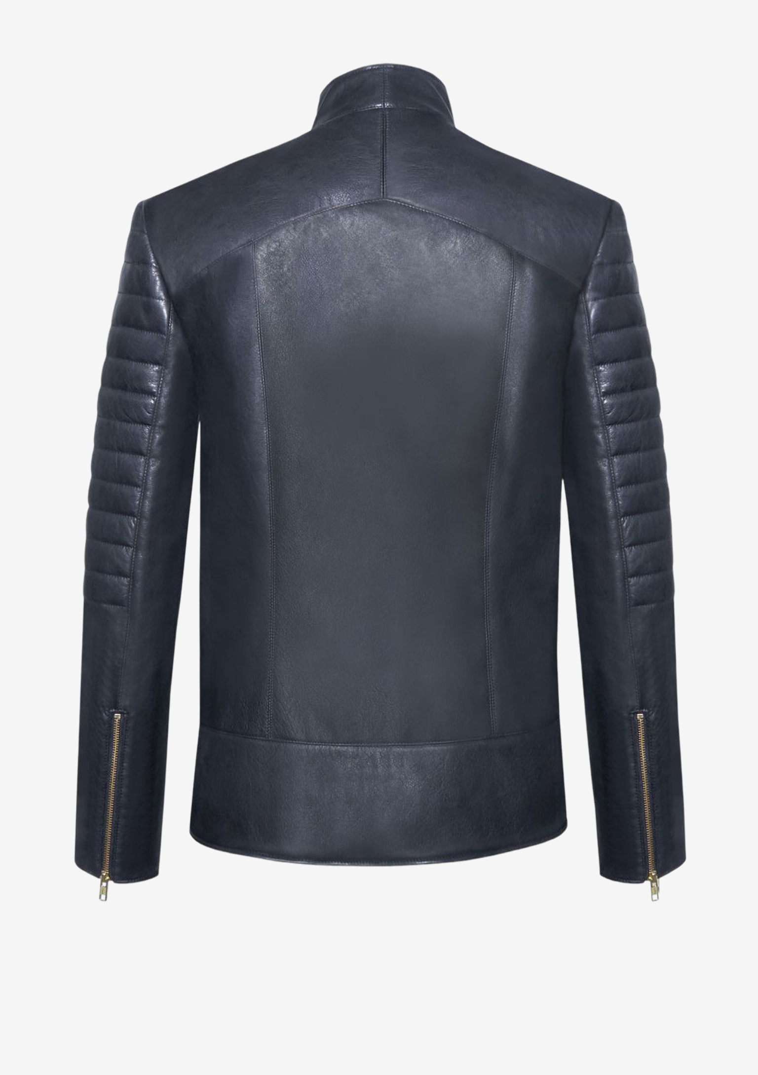 Luxus Lederjacke Herren von Designer Stefan Eckert aus Hamburg, mit raffiniert geschnittenem Kragen und Steppungen in Farbe schwarz. Der Look ist inspiriert am Bikerstil. Ein Modell von Designer Stefan Eckert aus Hamburg
