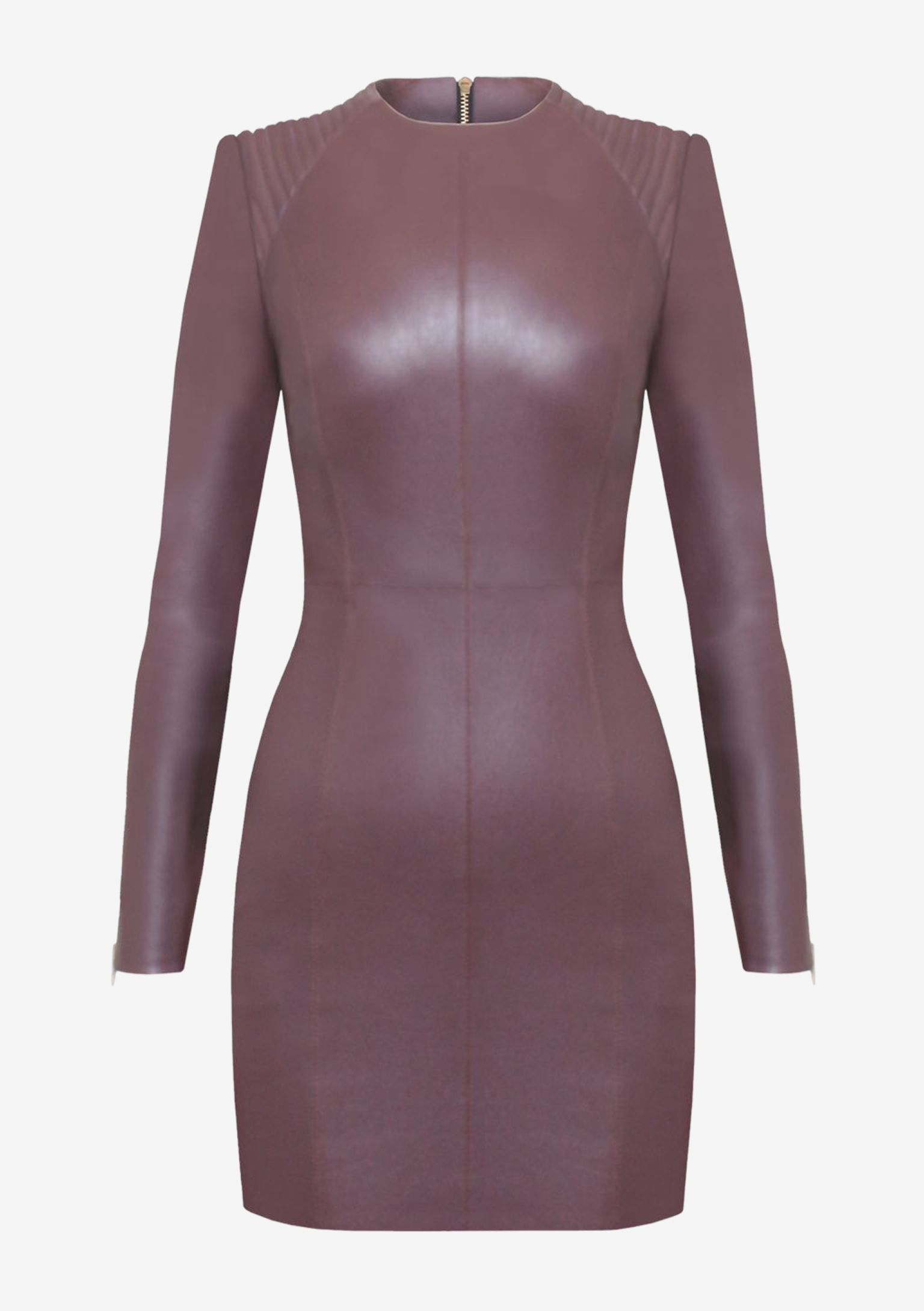 Lederkleid Langarm Aubergine-mit-langen-Ärmeln,-von-Modedesigner-Stefan-Eckert-aus-Hamburg-1