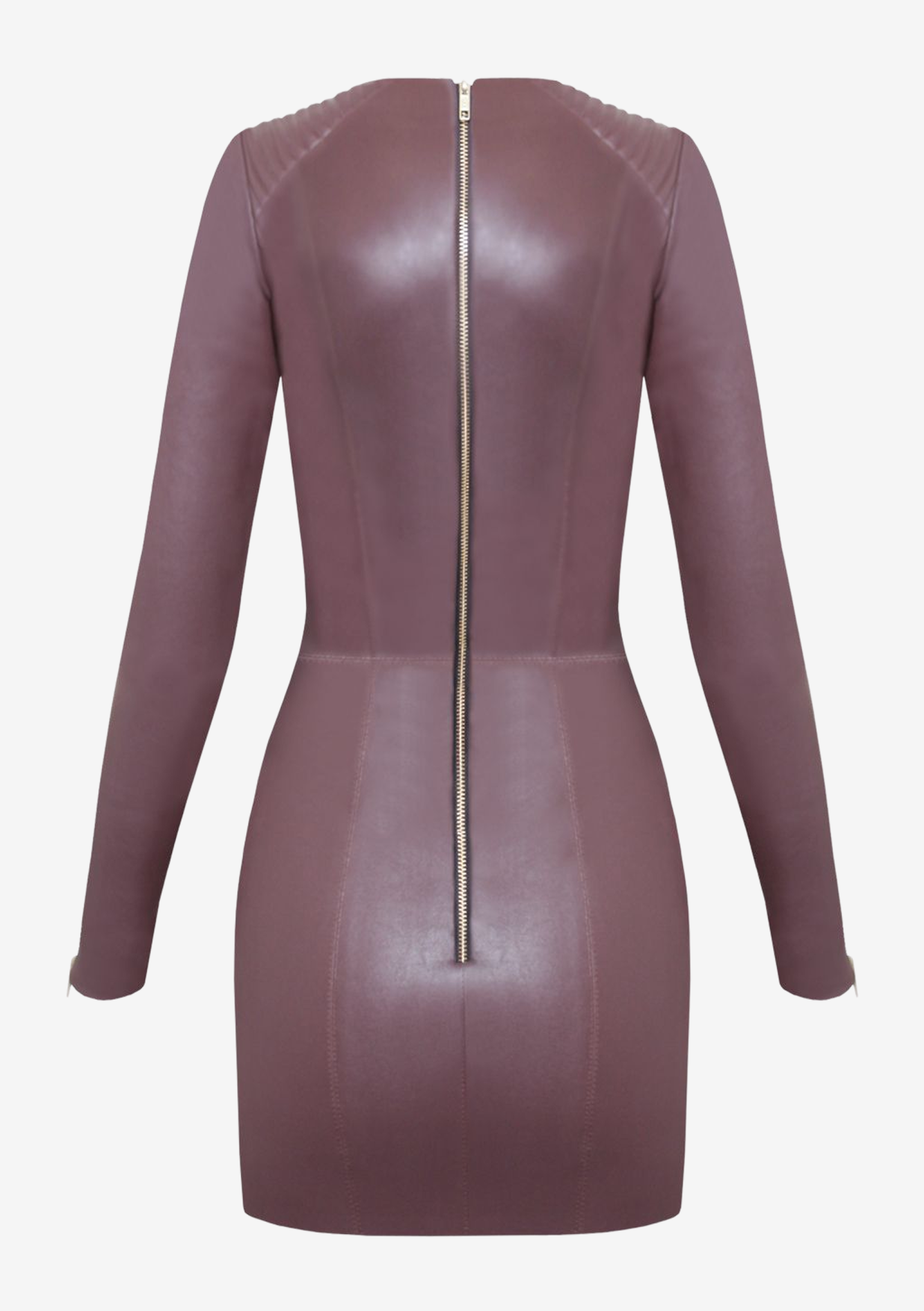 Lederkleid Langarm Aubergine-mit-langen-Ärmeln,-von-Modedesigner-Stefan-Eckert-aus-Hamburg-1