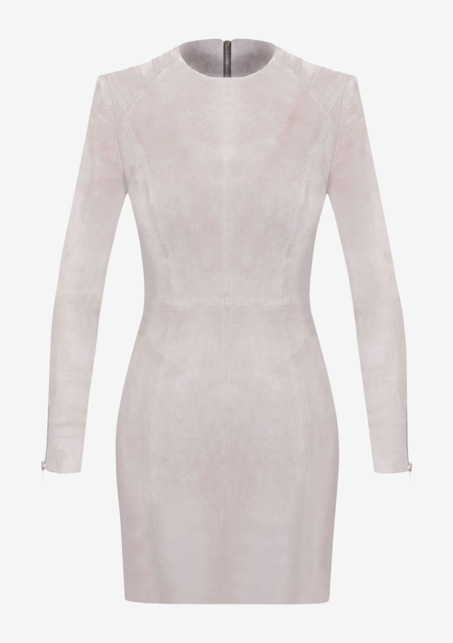 Lederkleid Langarm Velours Beige, mit langen Ärmeln, von Designer Stefan-Eckert-1