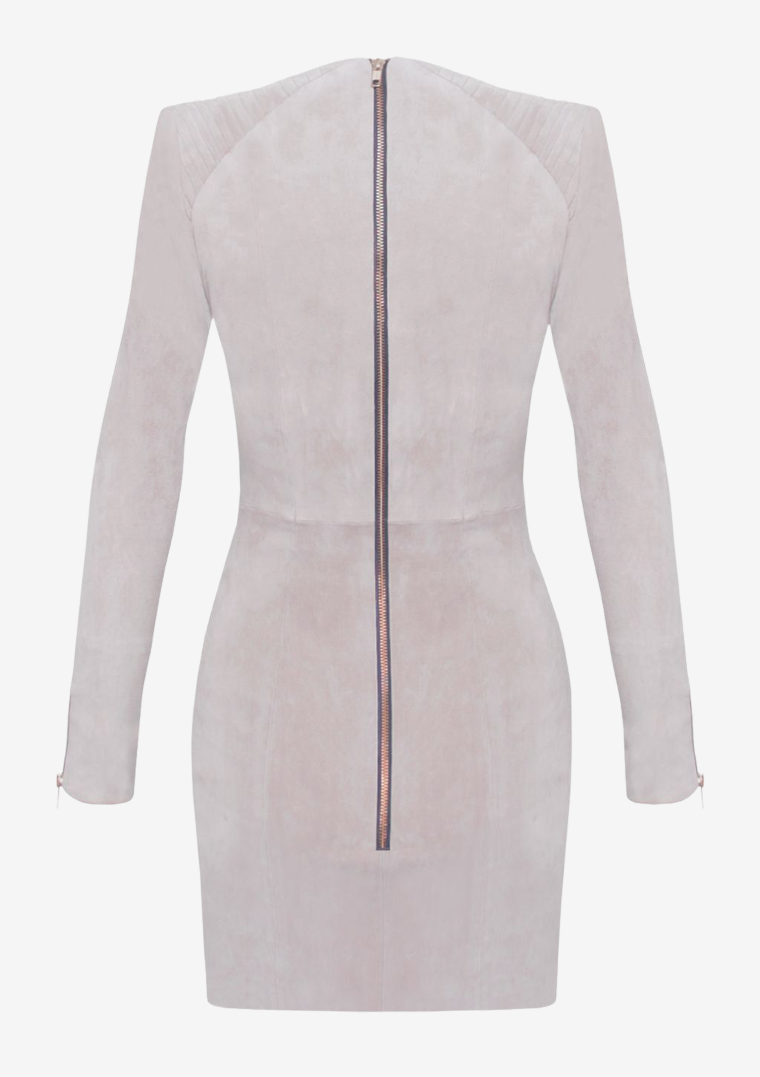 Lederkleid Langarm Velours Beige, mit langen Ärmeln, von Designer Stefan-Eckert-1