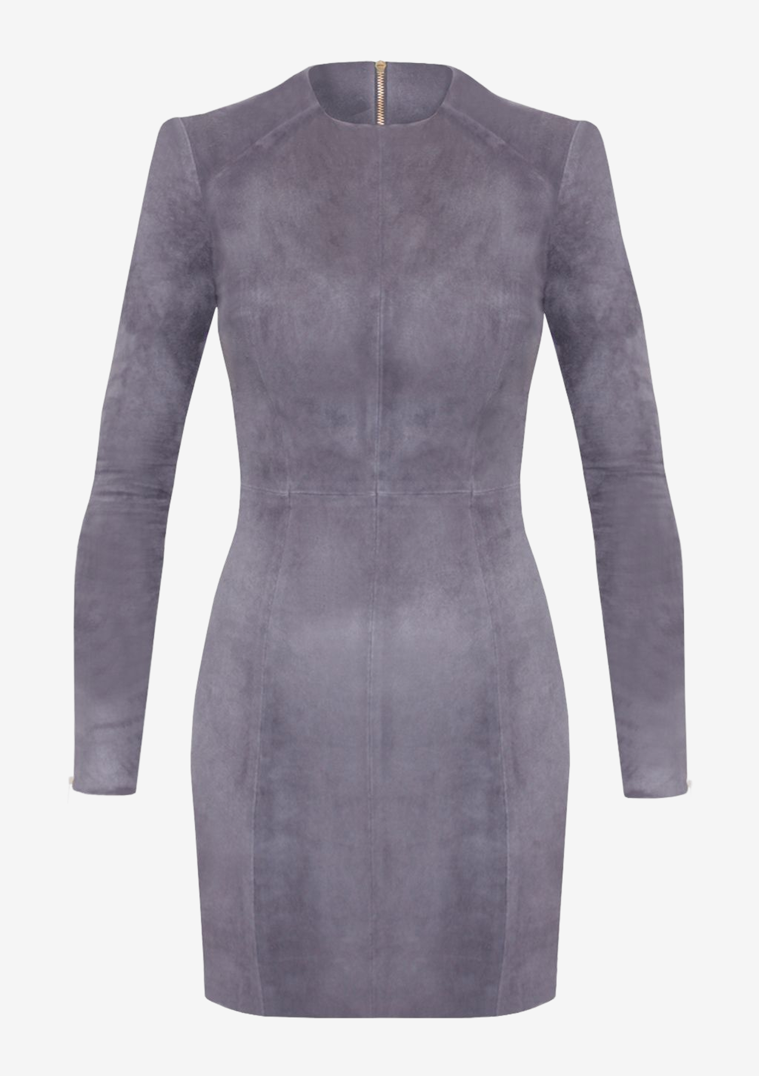 Lederkleid Langarm Velours Grau, mit langen Ärmeln-von-Designer-Stefan-Eckert,1