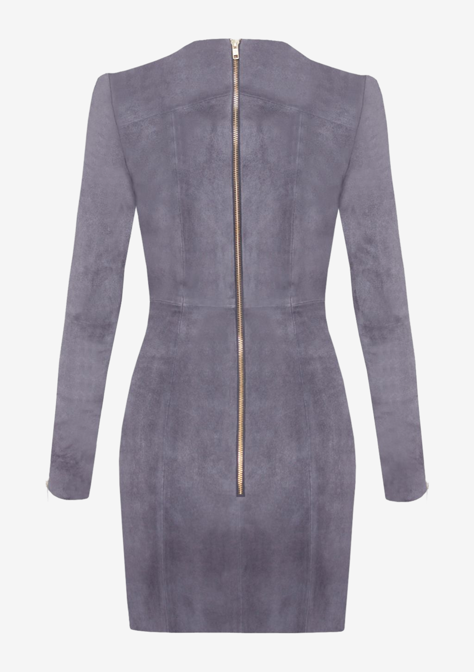 Lederkleid Langarm Velours Grau, mit langen Ärmeln-von-Designer-Stefan-Eckert,1