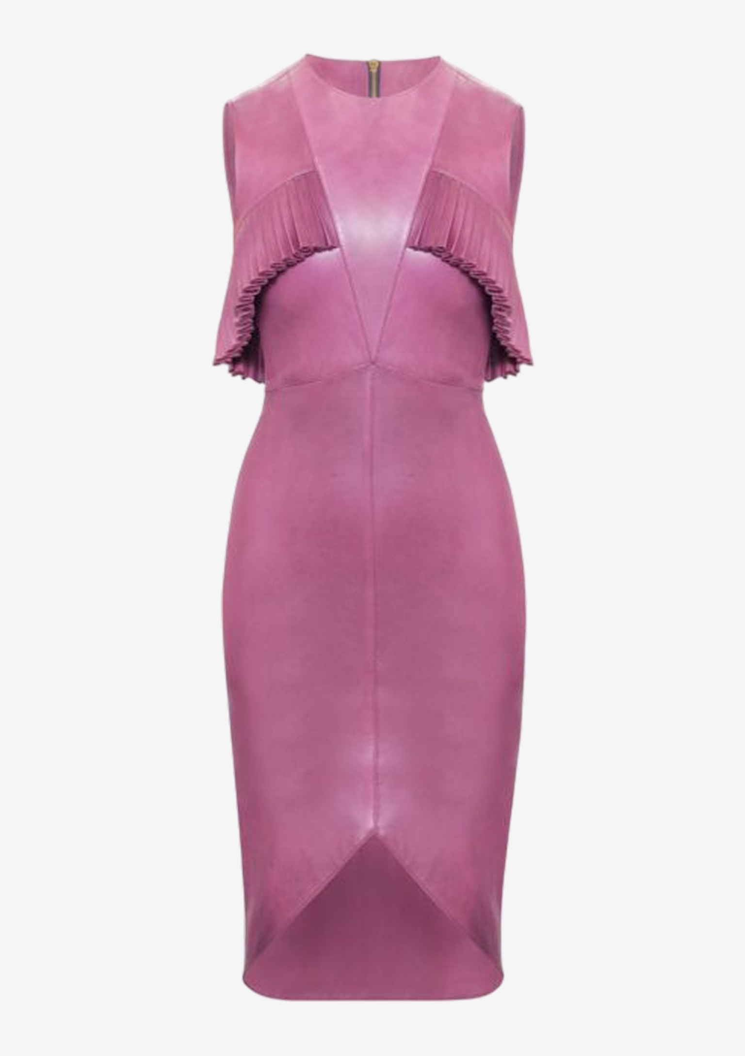 Lederkleid mit Plissee-Bordüre-mit-Falten,-Farbe-berry,-von-Designer Stefan-Eckert aus Hamburg-1