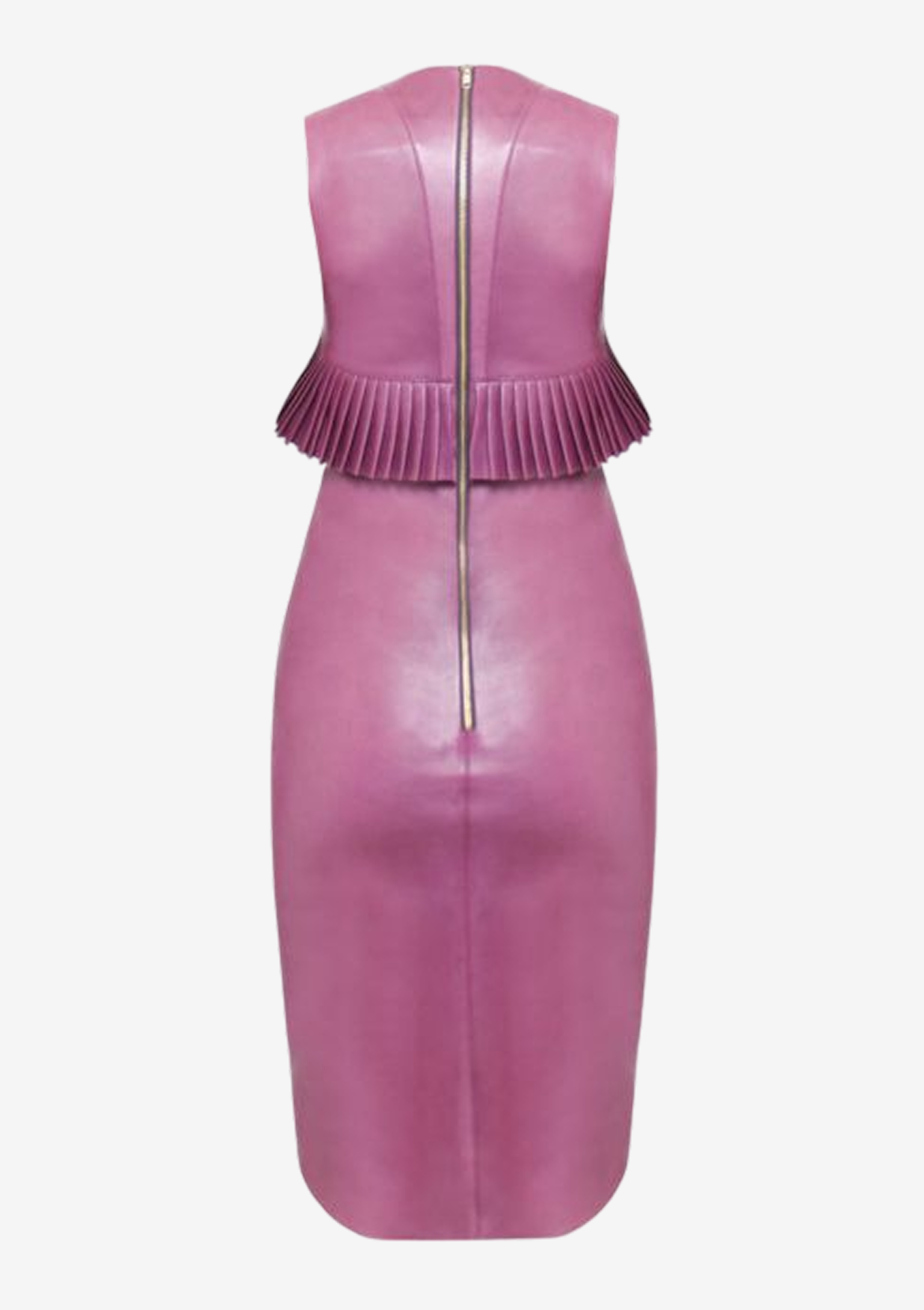 Lederkleid mit Plissee-Bordüre-mit-Falten,-Farbe-berry,-von-Designer Stefan-Eckert aus Hamburg-1