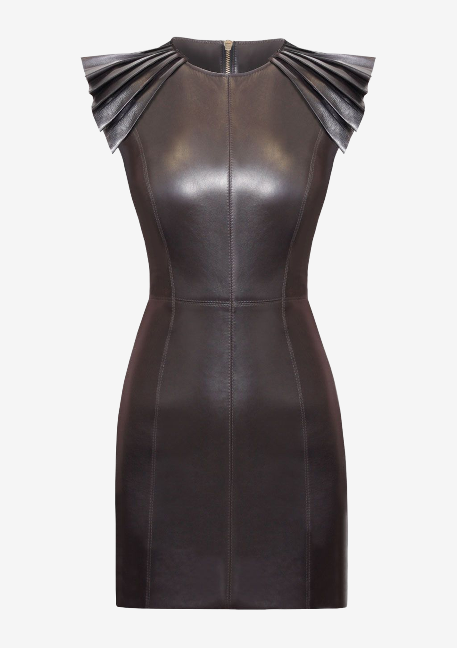 Lederkleid mit Plissee-Schultern - Lederkleid-mit-Schulterfalten-von Designer Stefan Eckert aus Hamburg-1