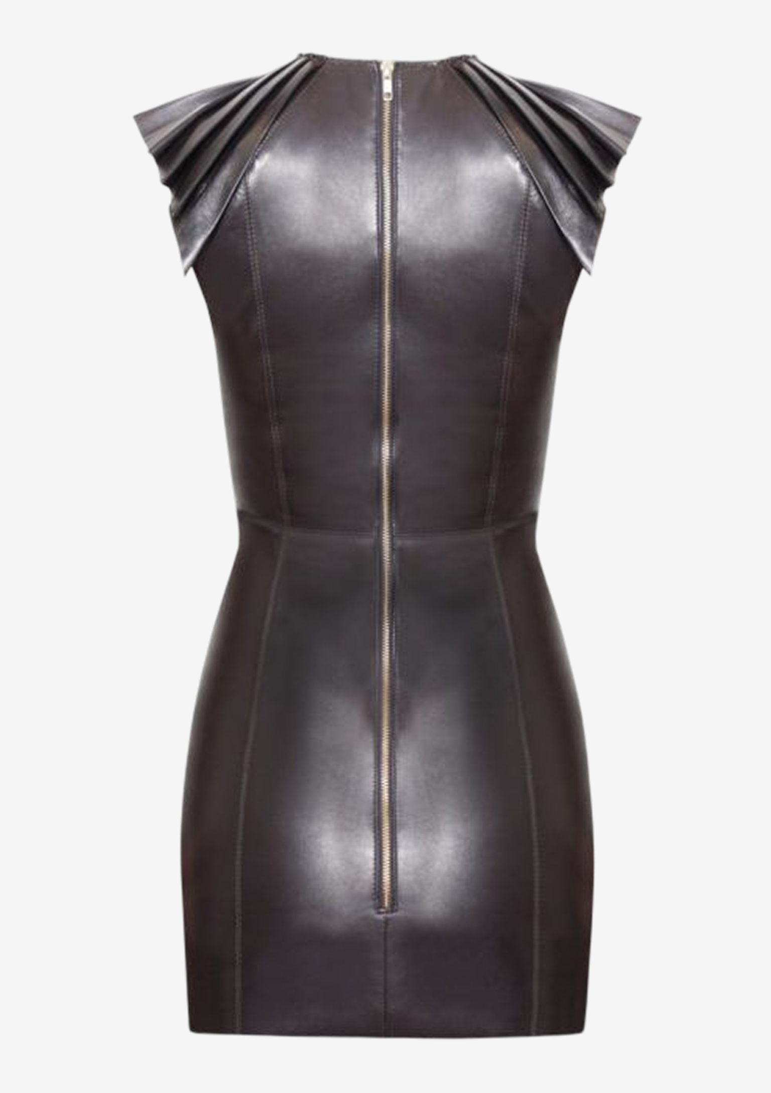 Lederkleid mit Plissee-Schultern - Lederkleid-mit-Schulterfalten-von Designer Stefan Eckert aus Hamburg-1
