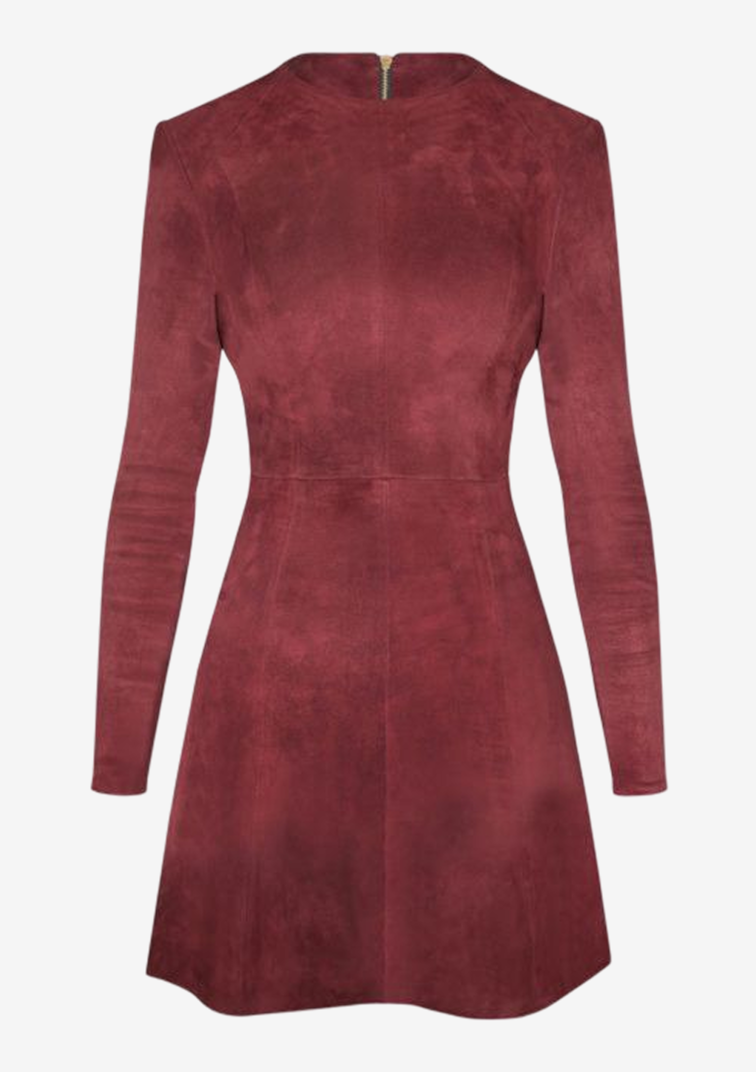 Lederkleid Velours mit ausgestelltem Rockteil, aus Stretchleder, Wildleder, Bordeaux, von Designer Stefan Eckert aus Hamburg-1