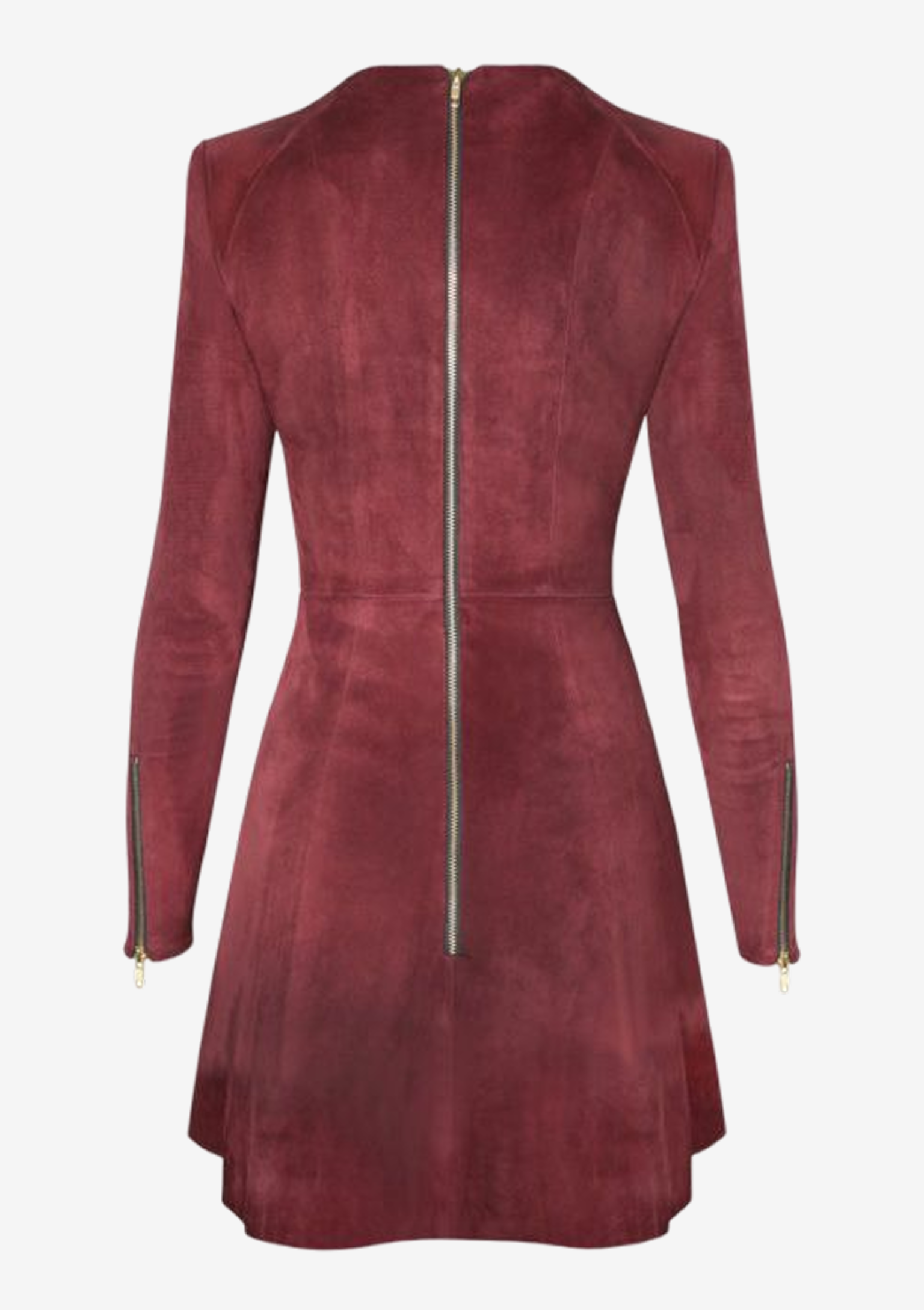 Lederkleid Velours mit ausgestelltem Rockteil, aus Stretchleder, Wildleder, Bordeaux, von Designer Stefan Eckert aus Hamburg-1