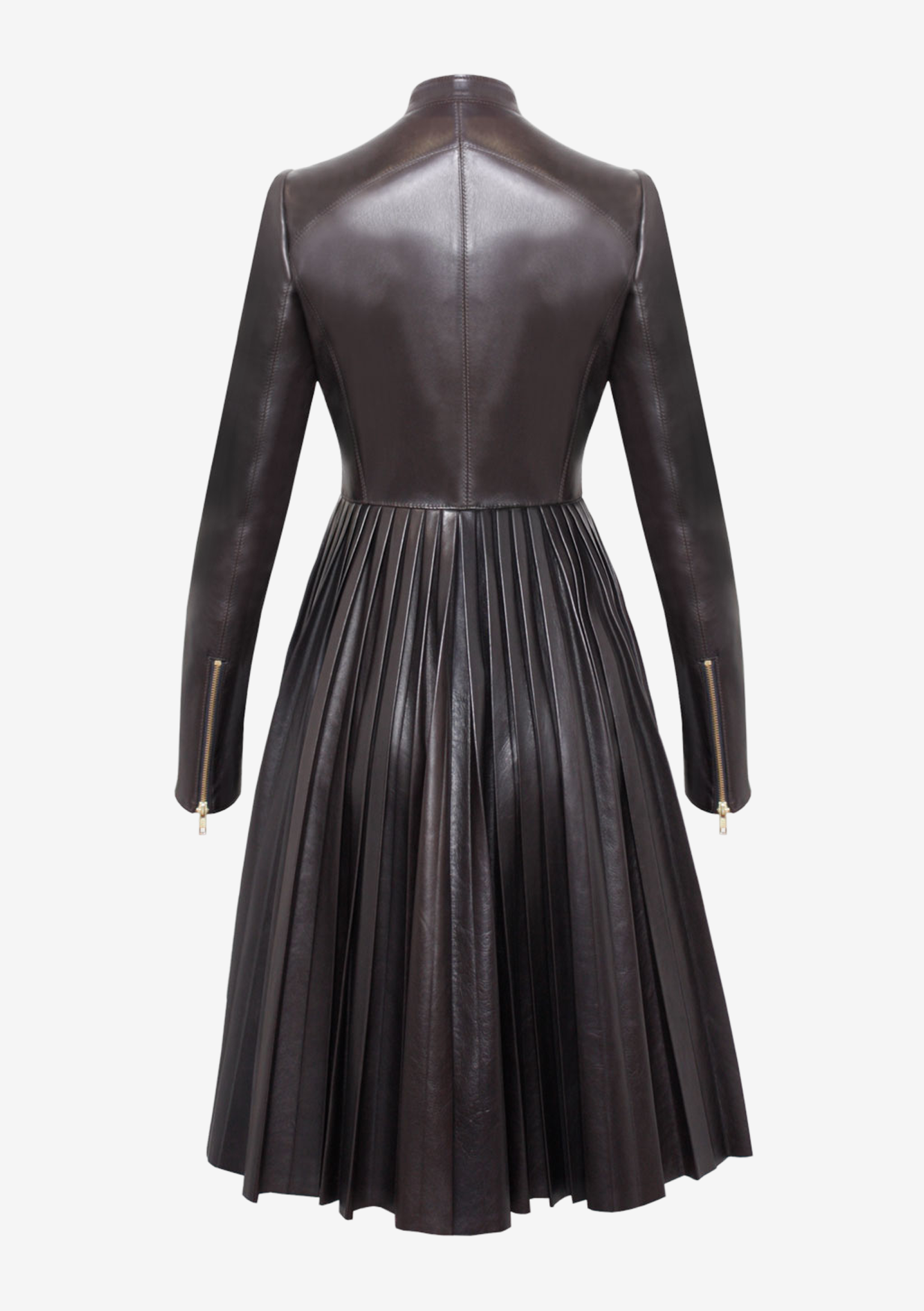 Luxus Ledermantel Damen mit Plisseefalten von Designer Stefan Eckert aus Hamburg, aus edlem Lammleder
