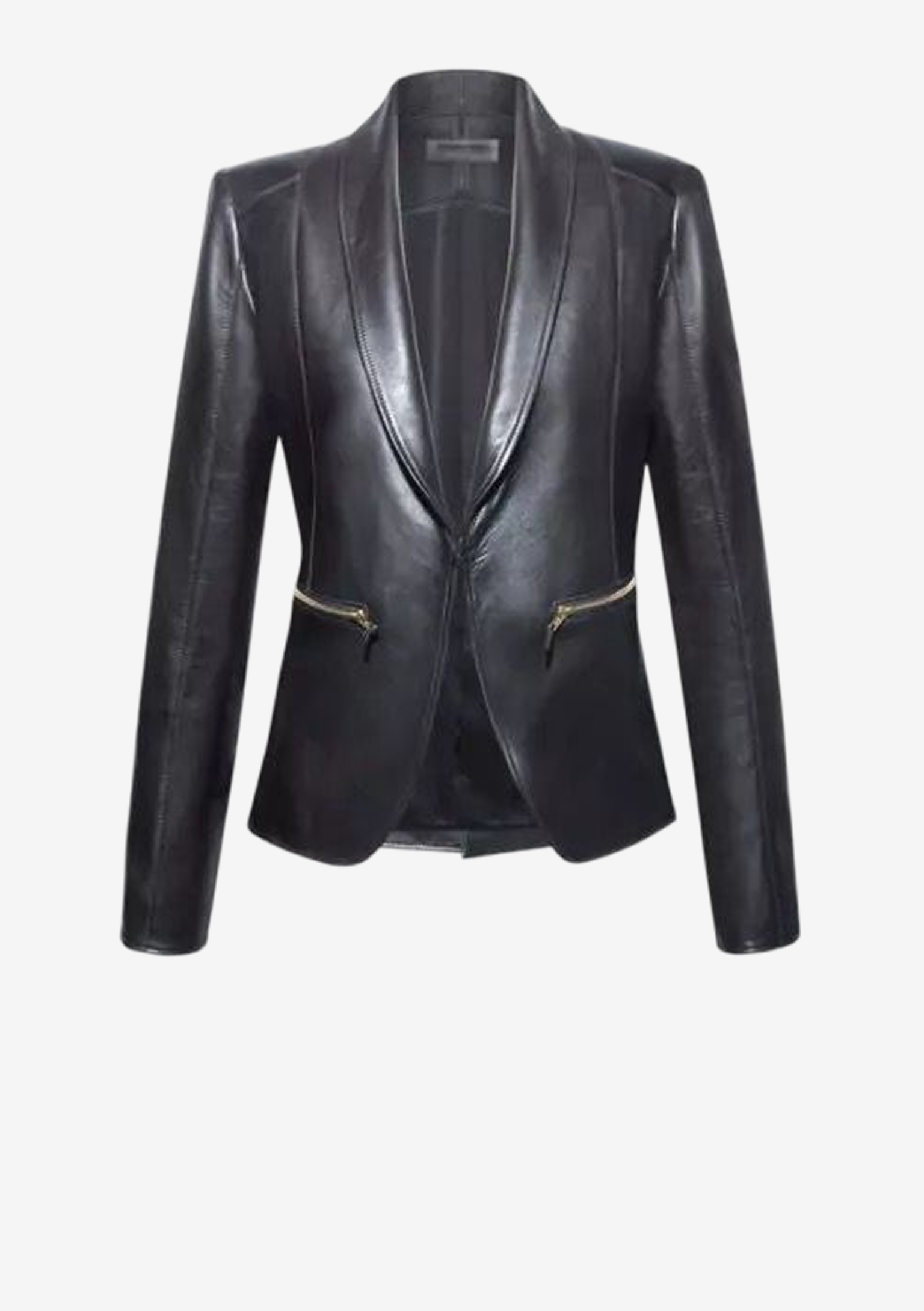 Brauner Lederblazer für Damen aus weichem Lammleder mit Schalkragen, taillierter Passform und seitlichen Reißverschlusstaschen von Designer Stefan Eckert