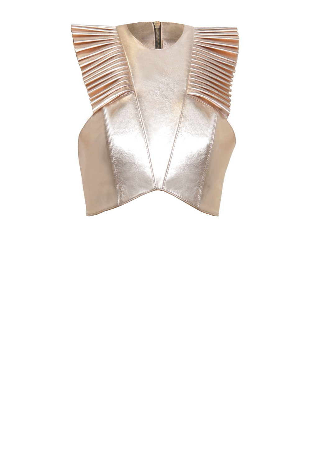 Metallic Ledertop aus luxuriösem Lammleder mit handplissierten Falten von Designer Stefan Eckert