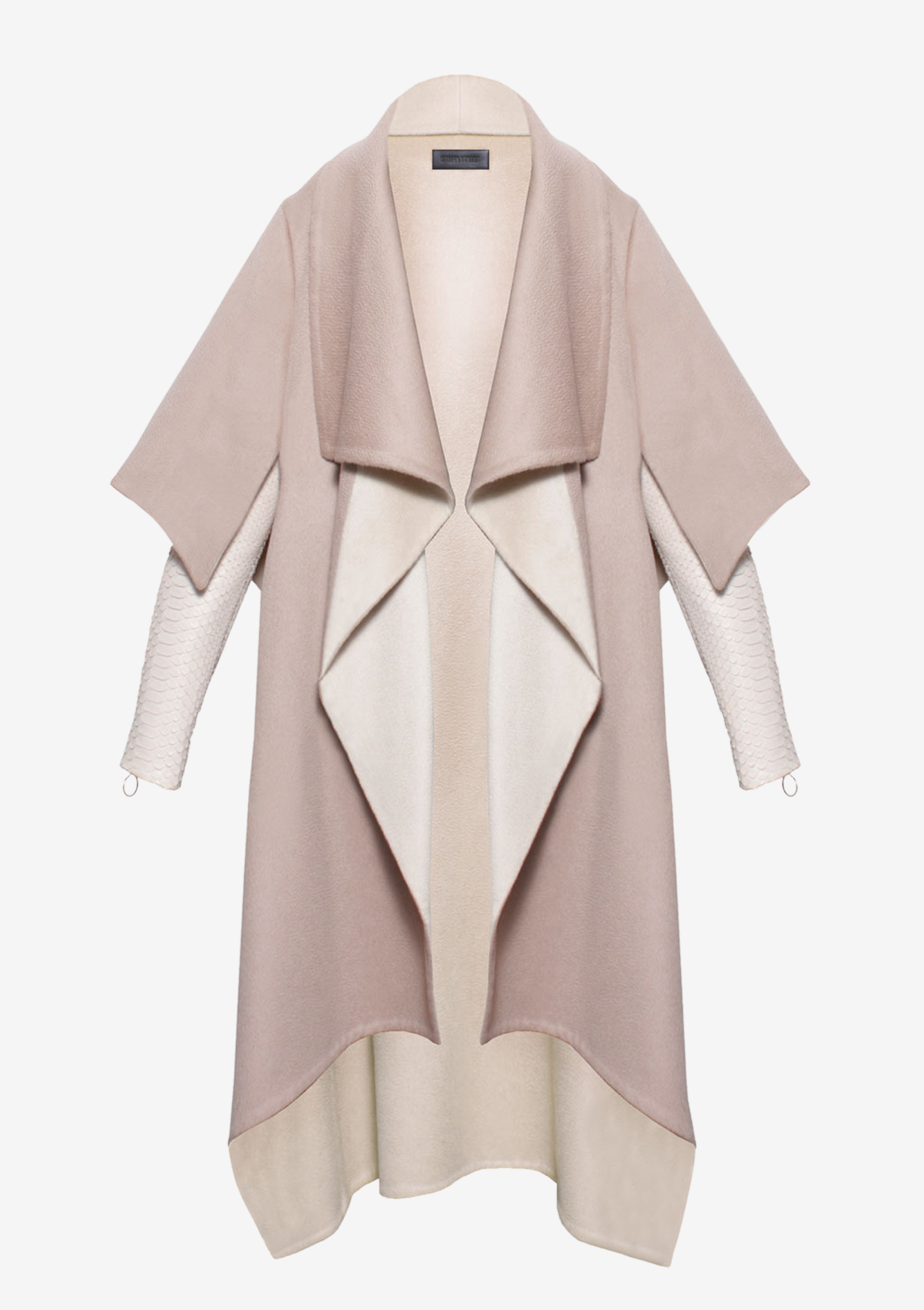 Luxus Mantel Double Kaschmir mit Pythonärmeln für Damen von Designer Stefan Eckert, in Farbe beige, Erhältlich im Onlineshop und als Maßanfertigung im Store in Hamburg