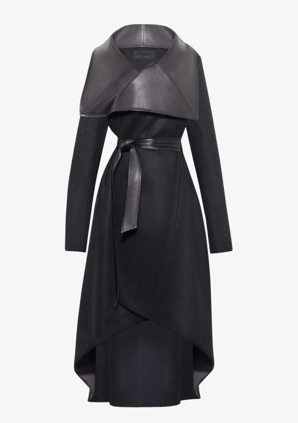 Exklusiver Mantel Damen mit großem Lederkragen aus edlem Kaschmir und hochwertigem Lammleder, von Designer Stefan Eckert. Online und im Store in Hamburg