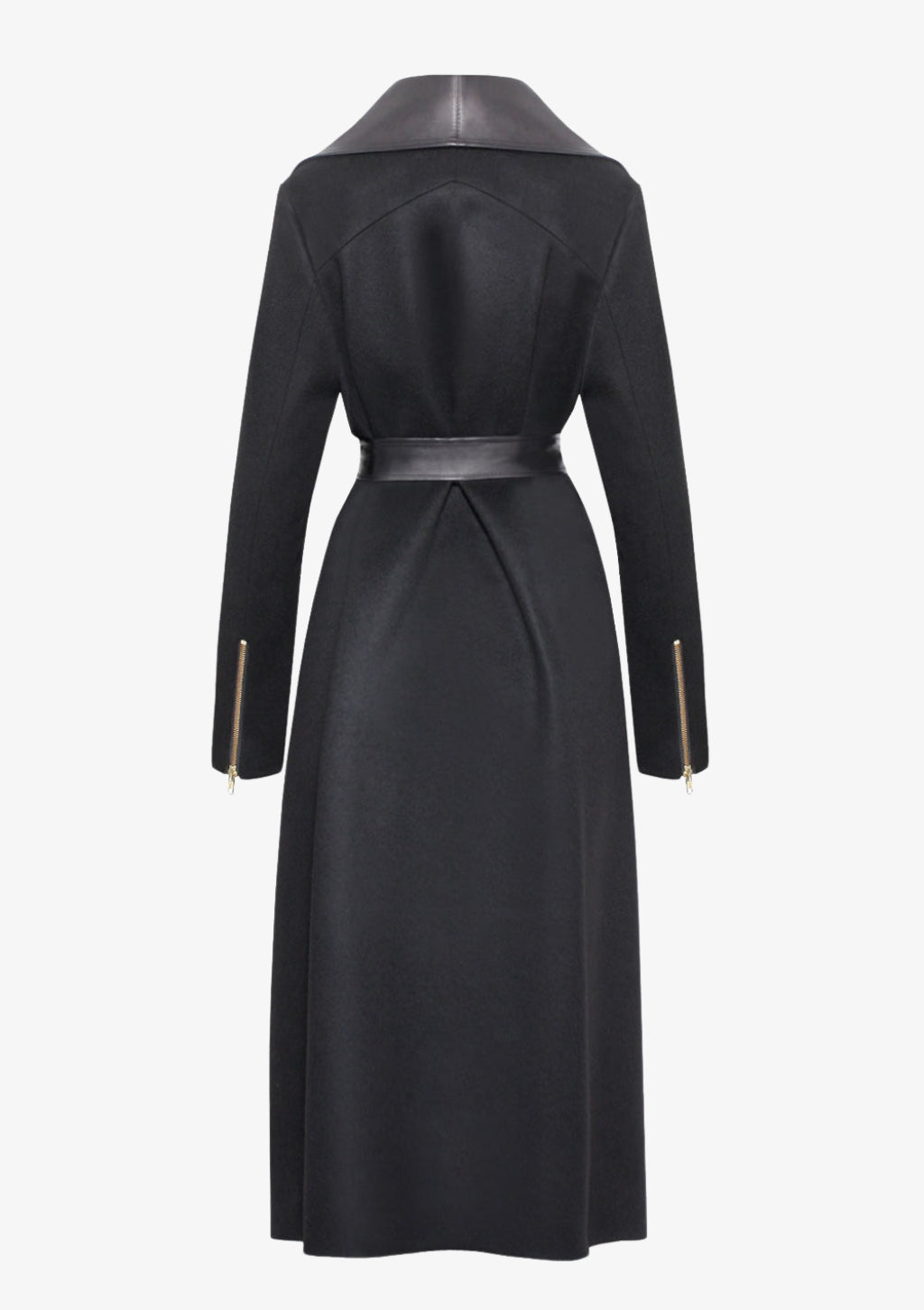 Exklusiver Mantel Damen mit großem Lederkragen aus edlem Kaschmir und hochwertigem Lammleder, von Designer Stefan Eckert. Online und im Store in Hamburg