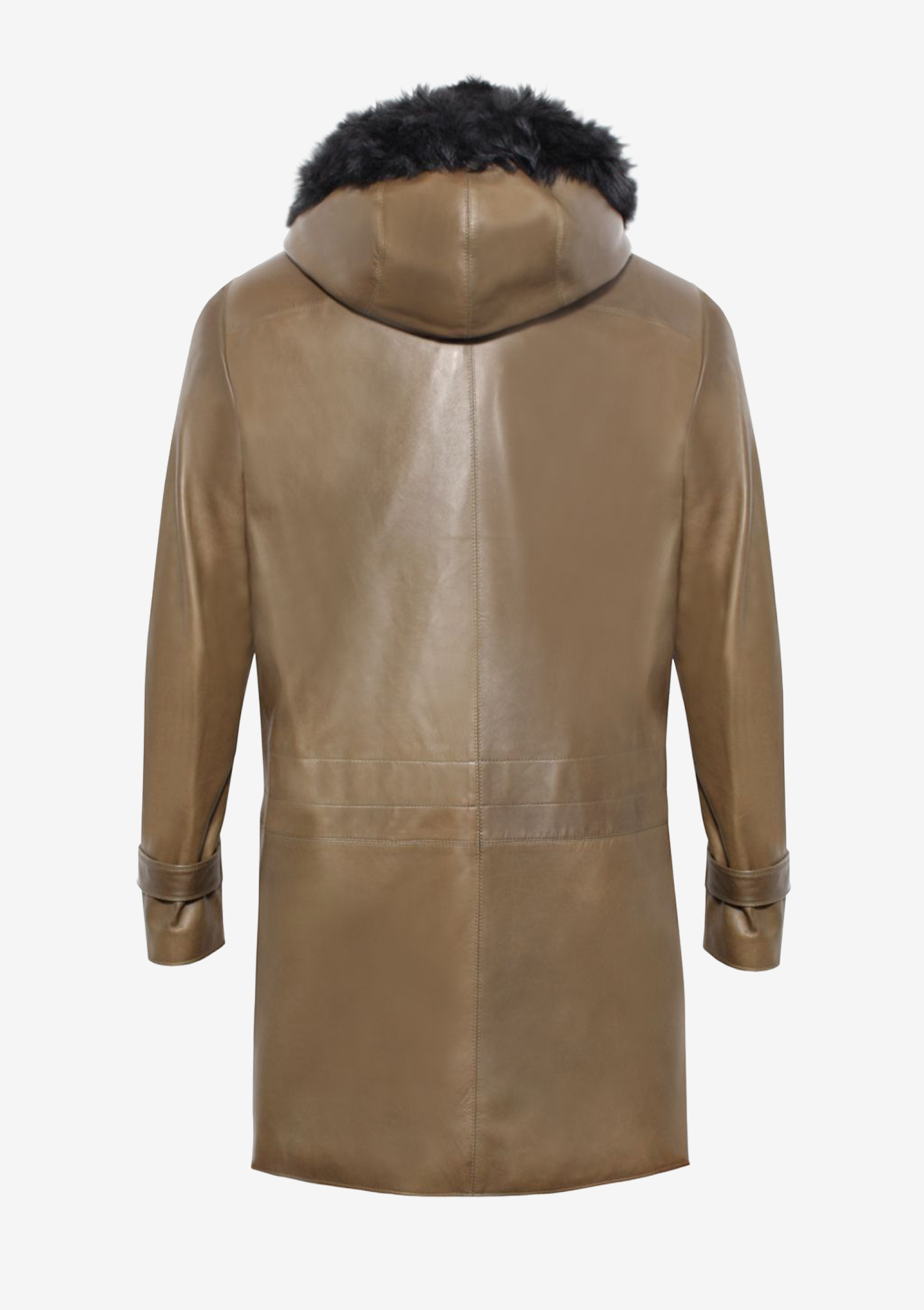Parka für Herren aus Lammleder in Farbe Olive/Military. Gearbeitet aus exklusive französischem Lammleder. Die Kapuze ist eingefasst mit luxuriösem Lammfell. Ein Modell von Designer Stefan Eckert aus Hamburg