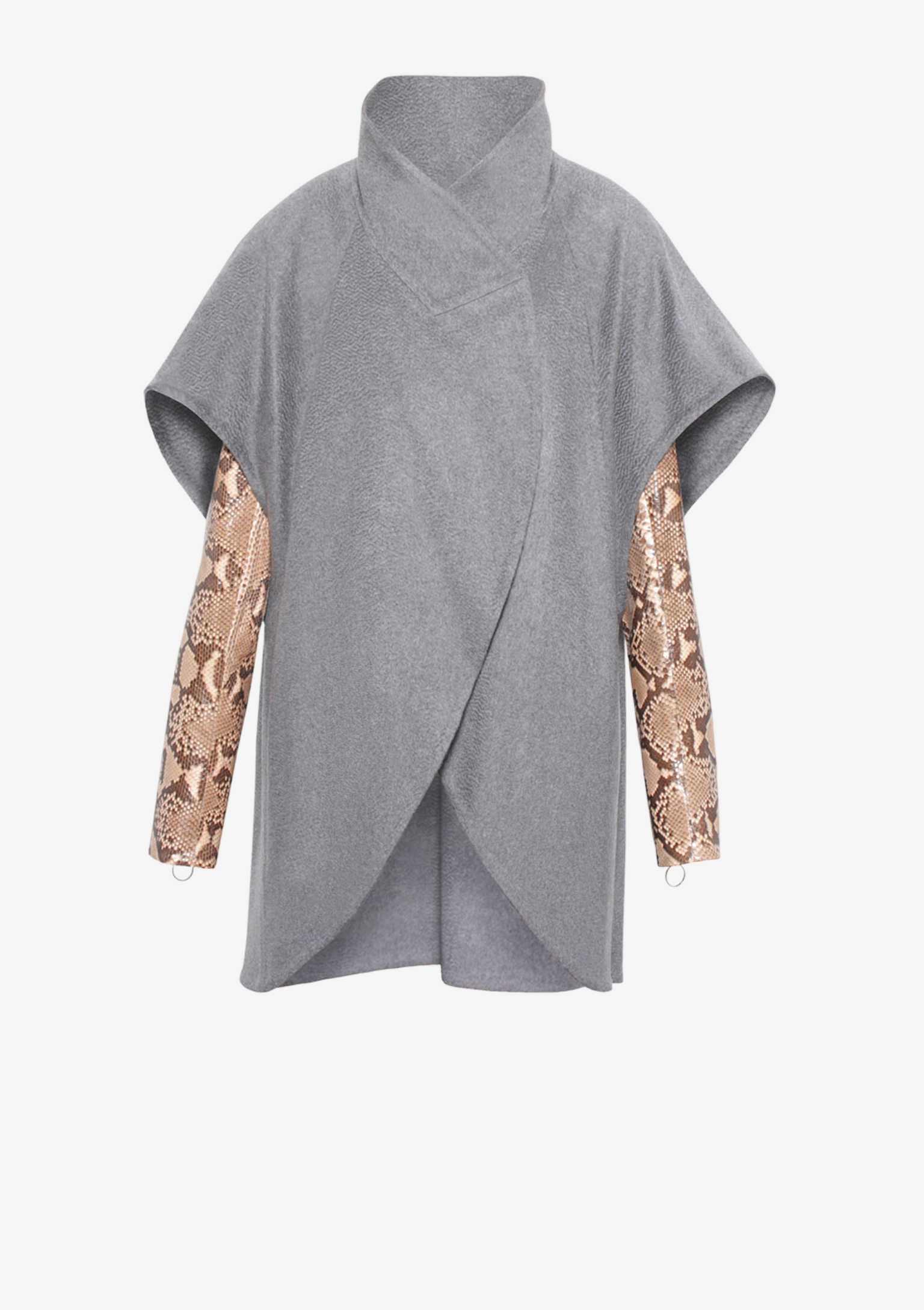 Luxus Mantel Double Kaschmir mit Pythonärmeln für Damen von Designer Stefan Eckert, in Farbe beige, Erhältlich im Onlineshop und als Maßanfertigung im Store in Hamburg