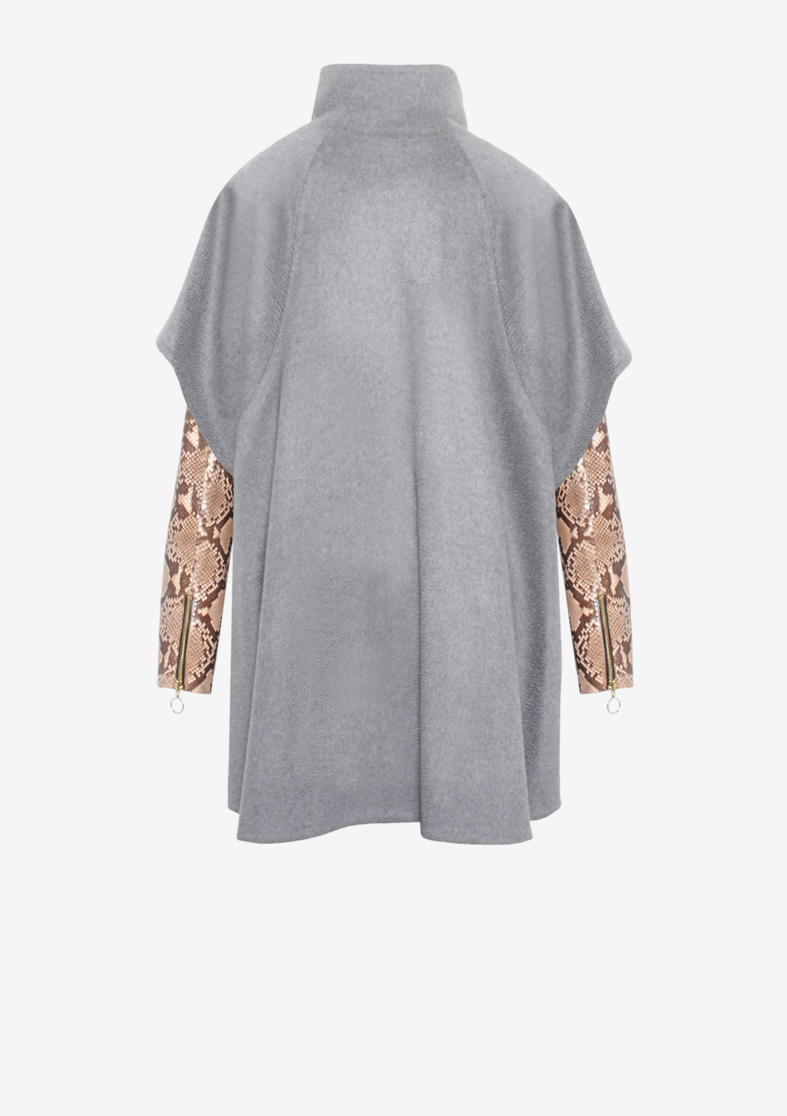 Luxus Mantel Double Kaschmir mit Pythonärmeln für Damen von Designer Stefan Eckert, in Farbe beige, Erhältlich im Onlineshop und als Maßanfertigung im Store in Hamburg