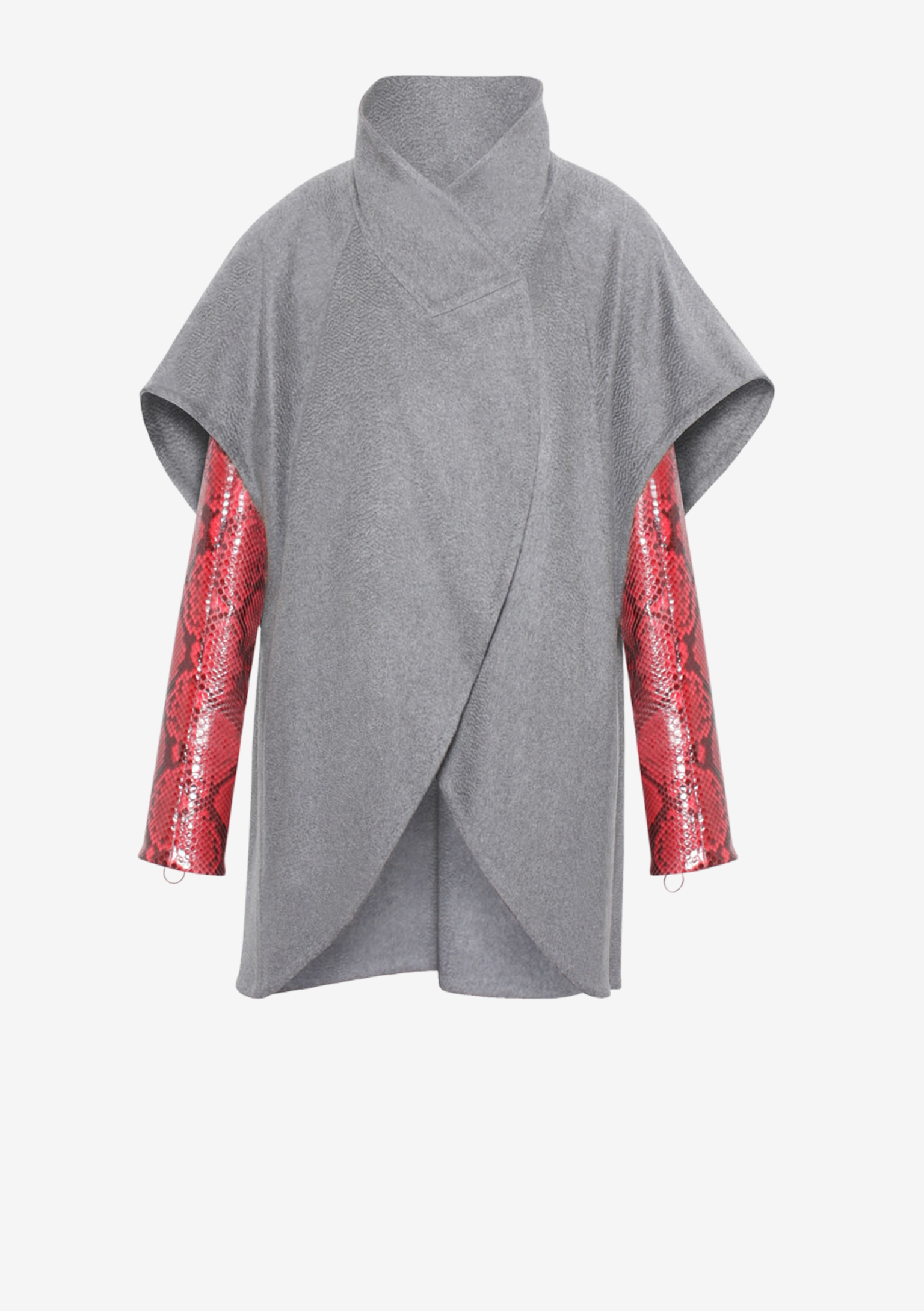 Exklusiver Poncho Double Kaschmir mit Pythonärmeln aus luxuriösem Kaschmir von Designer Stefan Eckert. Erhältlich online und im Store in Hamburg, in Farbe grau mit roten Ärmeln