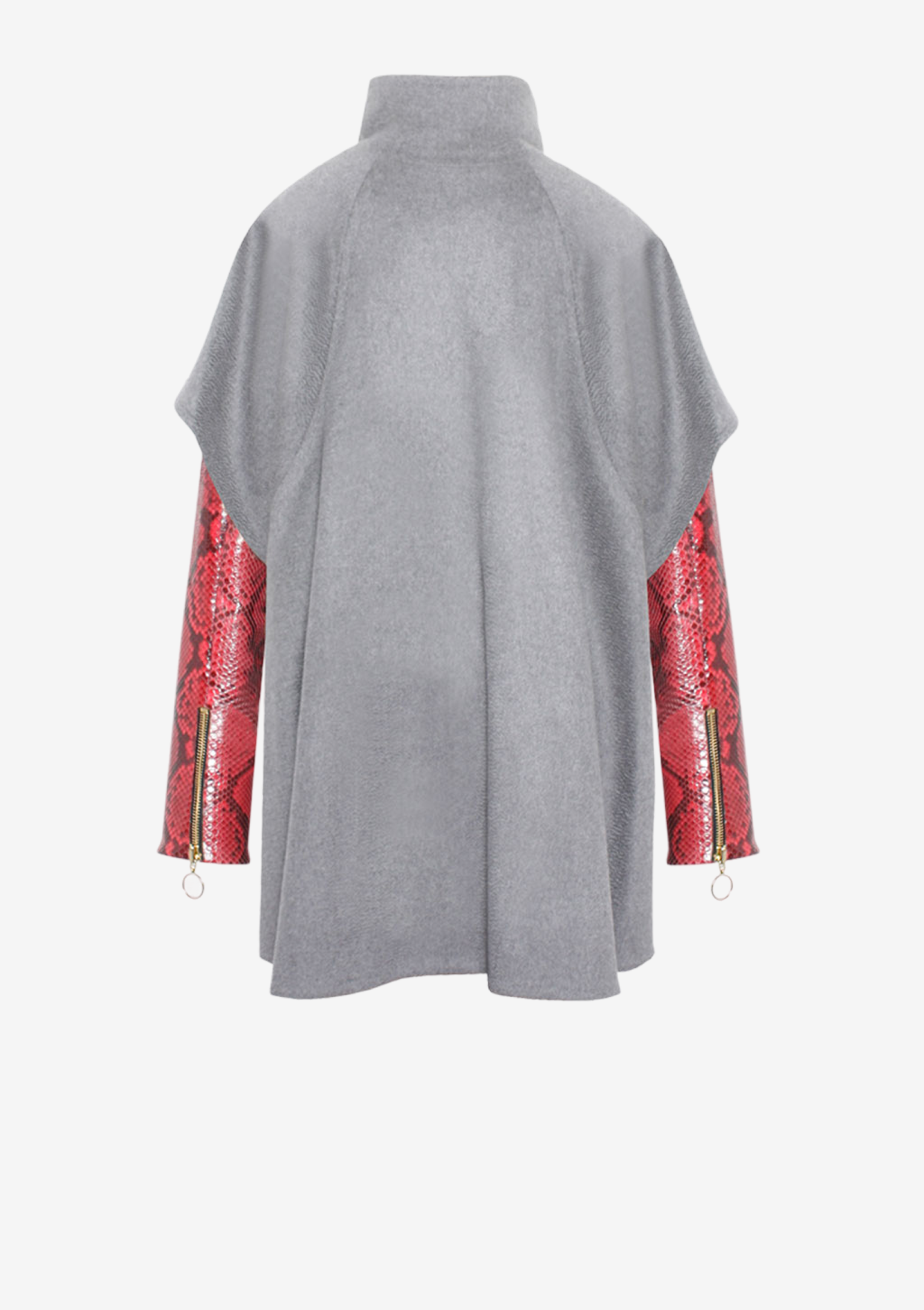 Exklusiver Poncho Double Kaschmir mit Pythonärmeln aus luxuriösem Kaschmir von Designer Stefan Eckert. Erhältlich online und im Store in Hamburg, in Farbe grau mit roten Ärmeln