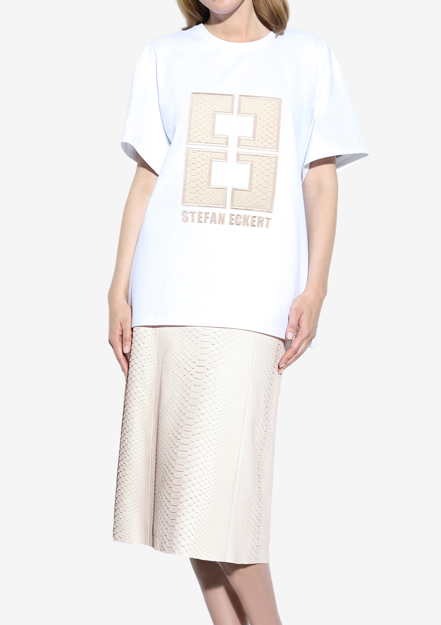 Luxus Lederrock Python von Designer Stefan Eckert aus Hamburg, in Farbe beige