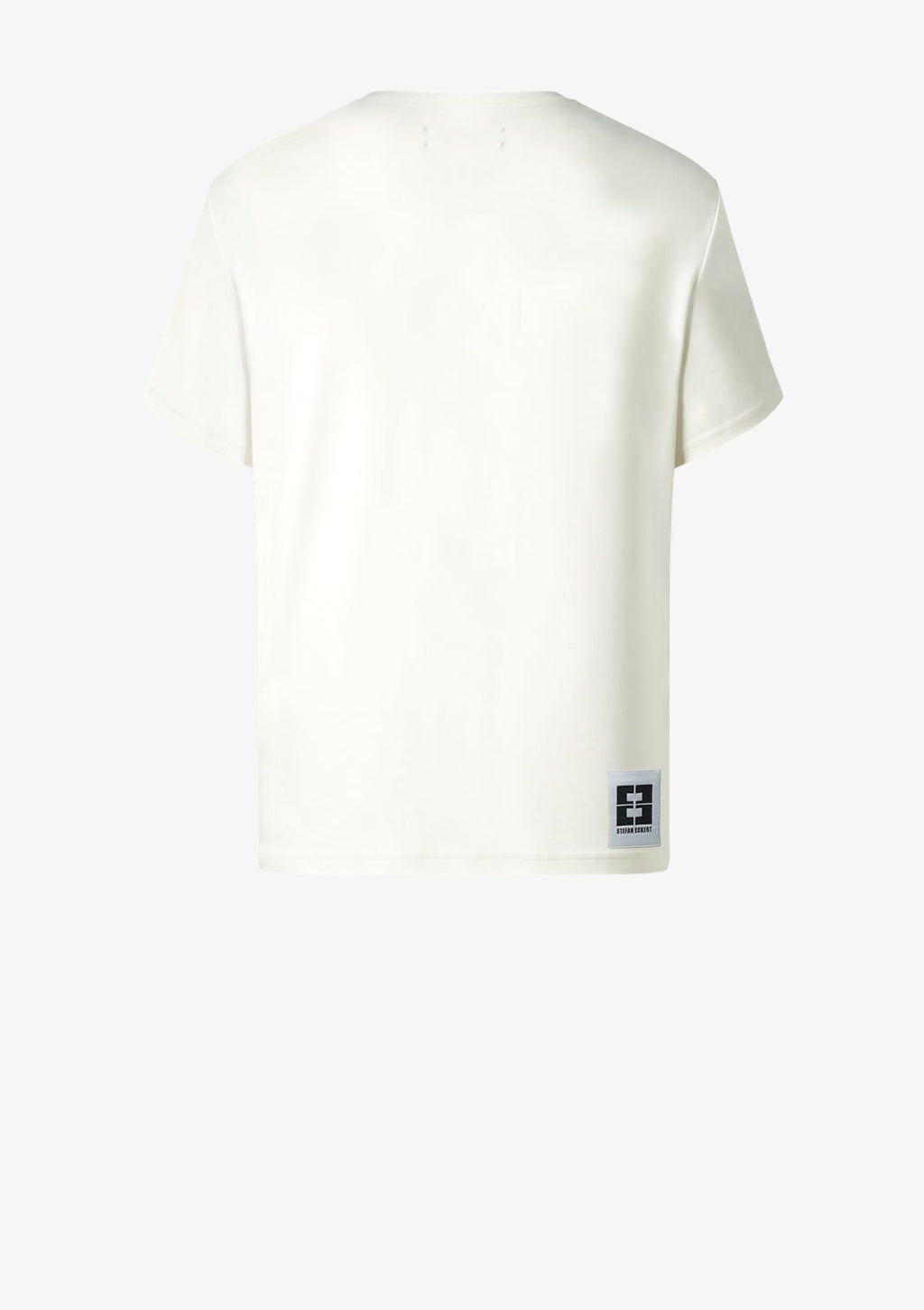 Off-White Pima-Cotton T-Shirt von Stefan Eckert in Rückansicht mit Double-E-Logo-Label am Saum