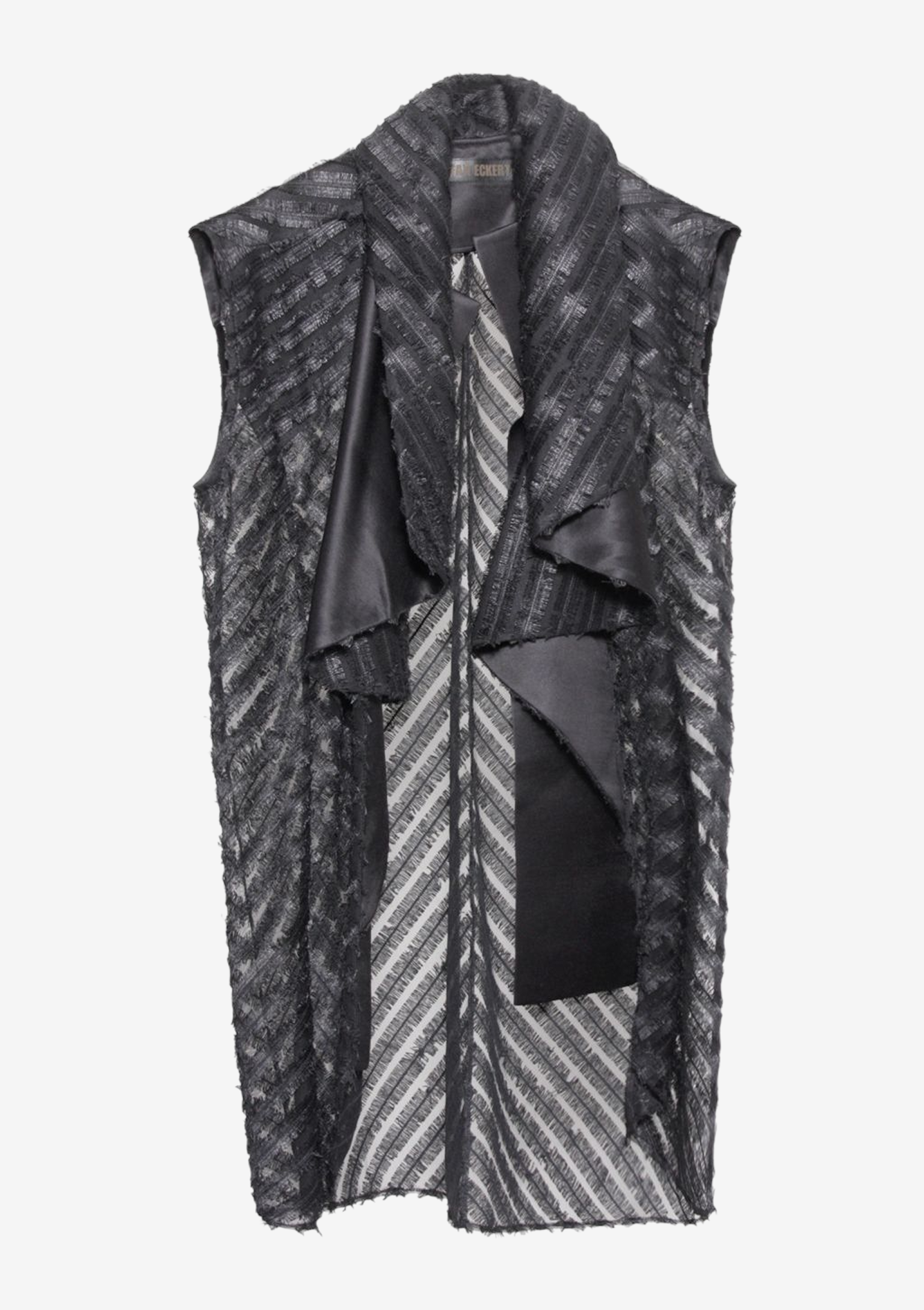 Volantweste aus Spitze-Bluse mit Drapage-Kragen, aus schwarzer Spitze, transparent, Seide, von Designer Stefan Eckert aus Hamburg-1