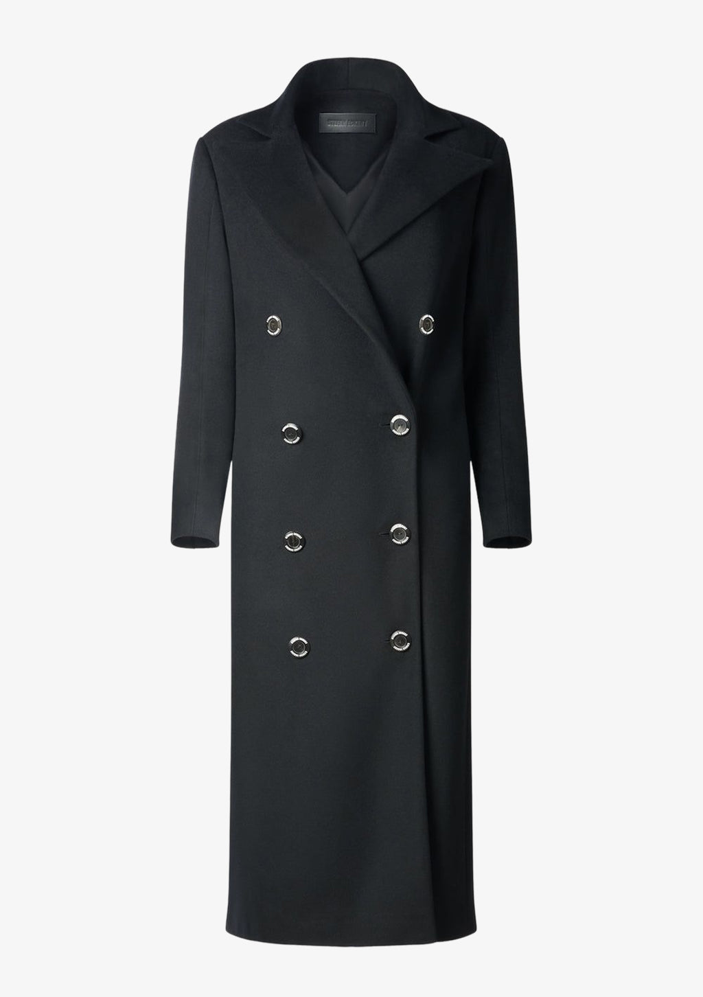 Bonnie Mantel, Doppelreihiger Kaschmirmantel für Damen in schwarz von Designer Stefan Eckert. Erhältlich in Hamburg, London, New York, London und Paris. Double-breasted cashmere coat for women in black by designer Stefan Eckert. Available in Hamburg, London, New York, London and Paris.