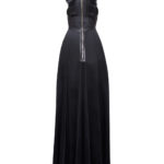 Abendkleid mit Plissee-Flügeln - mit-Falten aus schwarzer Seide und schwarzem Leder, von Designer Stefan Eckert aus Hamburg-2