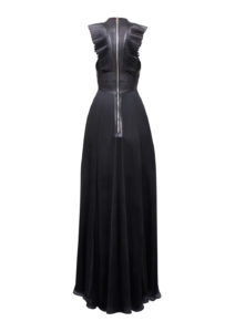 Abendkleid mit Plissee-Flügeln - mit-Falten aus schwarzer Seide und schwarzem Leder, von Designer Stefan Eckert aus Hamburg-2