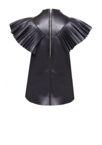 Leder Top mit Plissee-Ärmeln - Leder-Plissee-Bluse-, Ledertop, in Farbe schwarz, von Designer Stefan Eckert aus Hamburg-2