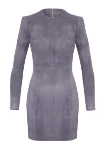 Lederkleid Langarm Velours Grau, mit langen Ärmeln-von-Designer-Stefan-Eckert,1