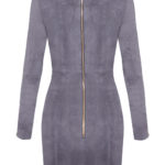 Lederkleid Langarm Velours Grau, mit langen Ärmeln,-von-Designer-Stefan-Eckert,2