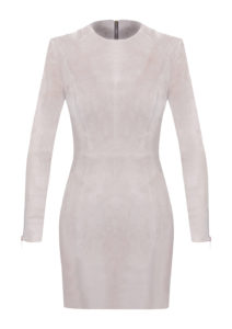 Lederkleid Langarm Velours Beige, mit langen Ärmeln, von Designer Stefan-Eckert-1